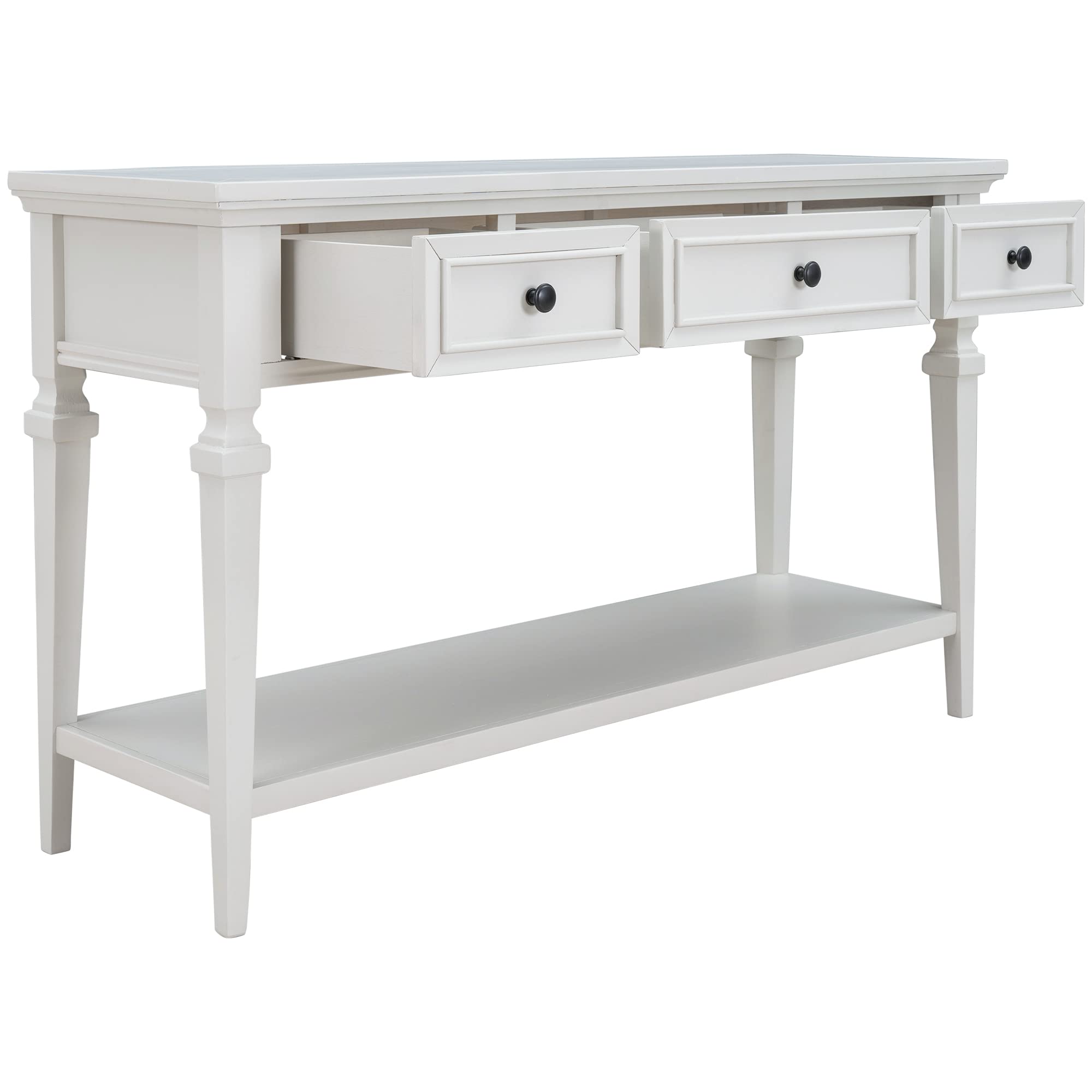 Harper & Bright Designs 3-Drawer Console Table with Open Bottom Shelf - Classic Retro Style Entryway Table for Living Room, Hallway & Bedroom - Antique White Finish | Perfect for Home Decor, Small Space Storage & Entry Organization