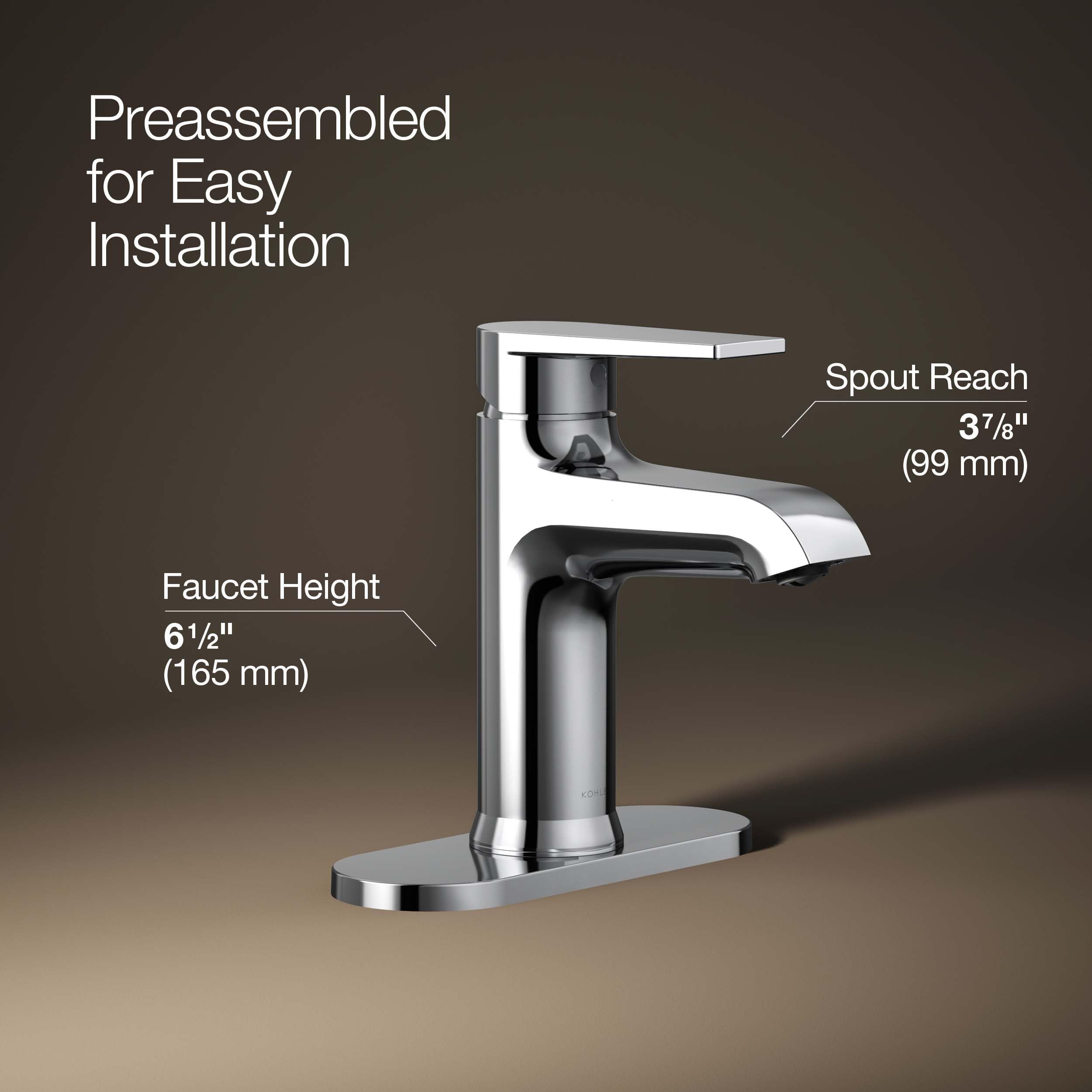 Kohler K-97060-4-CP Hint Bathroom Sink Faucet - Polished Chrome Finish - Modern Waterfall Spout for Bathroom Vanity, Powder Room & Guest Bath