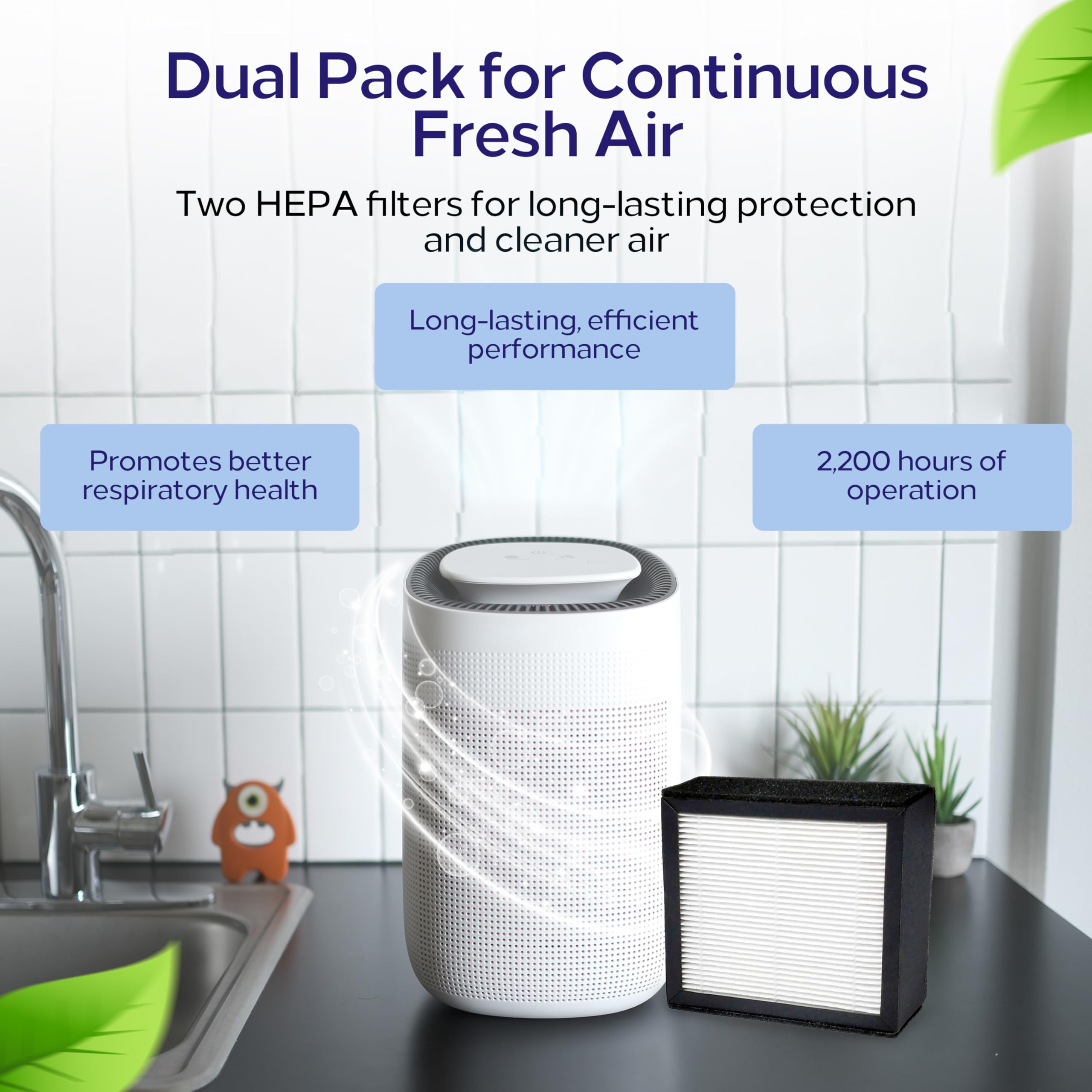 JS Vanguard Series HEPA Air Purifier Replacement Filter (2-Pack) - 99.97% Dust Pollen Pet Dander Removal - Compatible with JS Vanguard & Vanguard 2.0 Air Purifiers - 2200 Hours Lifespan - Perfect Fit for Home, Office & Bedroom Air Purification