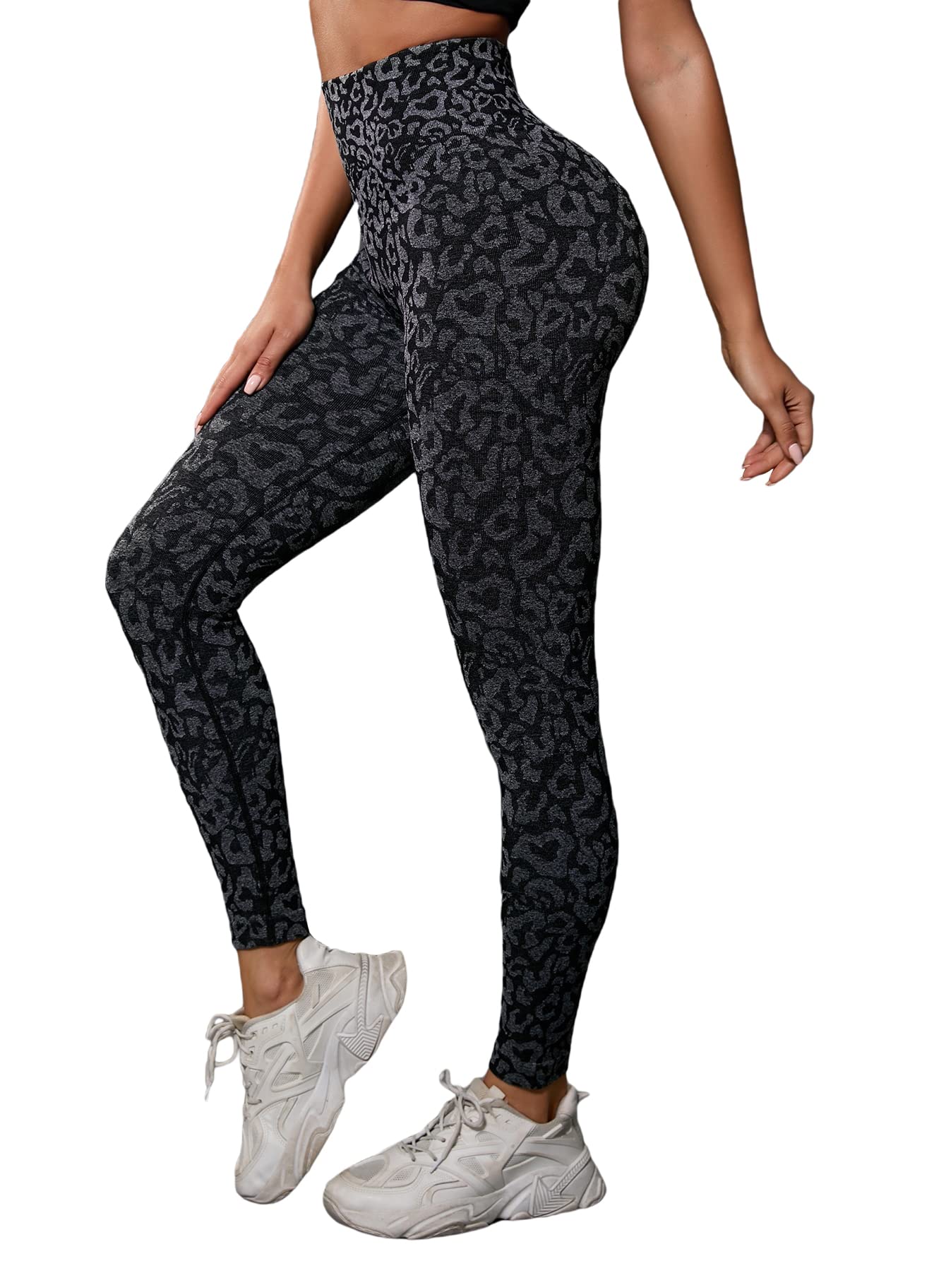 WDIRARA Women's Leopard Print High Waist Yoga Pants - Gym Workout Running Leggings for Women, Stretchy Skinny Athletic Pants for Yoga, Fitness & Daily Wear