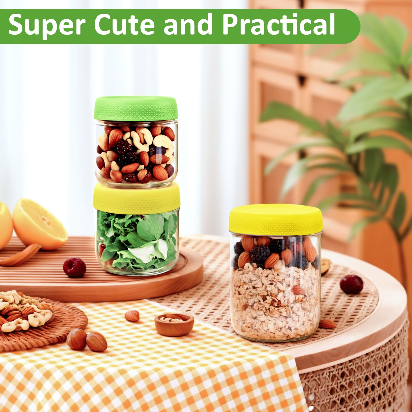 4 Pack 10oz Glass Mason Jars with Airtight Lids - BPA-Free Leakproof Storage Containers for Overnight Oats, Meal Prep, Pickling, Breakfast & Leftovers | Perfect for Kitchen Organization, Pantry Storage & Homemade Gifts
