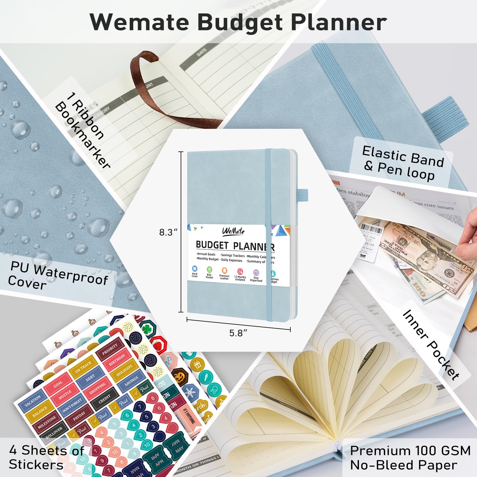 WEMATE 2025 Monthly Budget Planner - Undated Expense Tracker Notebook & Financial Organizer | 12-Month Bill Organizer, A5 Account Book for Money Management (Blue) | Perfect for Personal Finance, Household Budgeting & Financial Goal Tracking