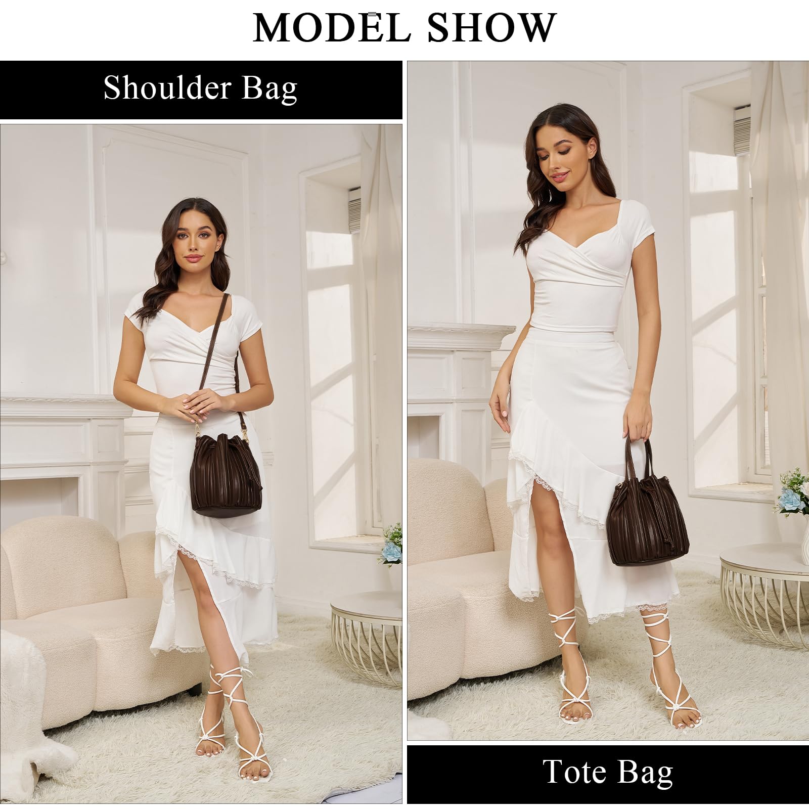 Women's Mini Leather Bucket Bag - Crossbody Drawstring Purse for Daily Use