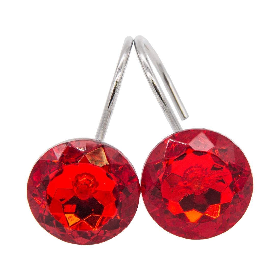 Elegant Acrylic Shower Curtain Hooks with Rhinestones - Pack of 12, Red - Perfect for Bathroom Decor & Spa-Like Shower Experience