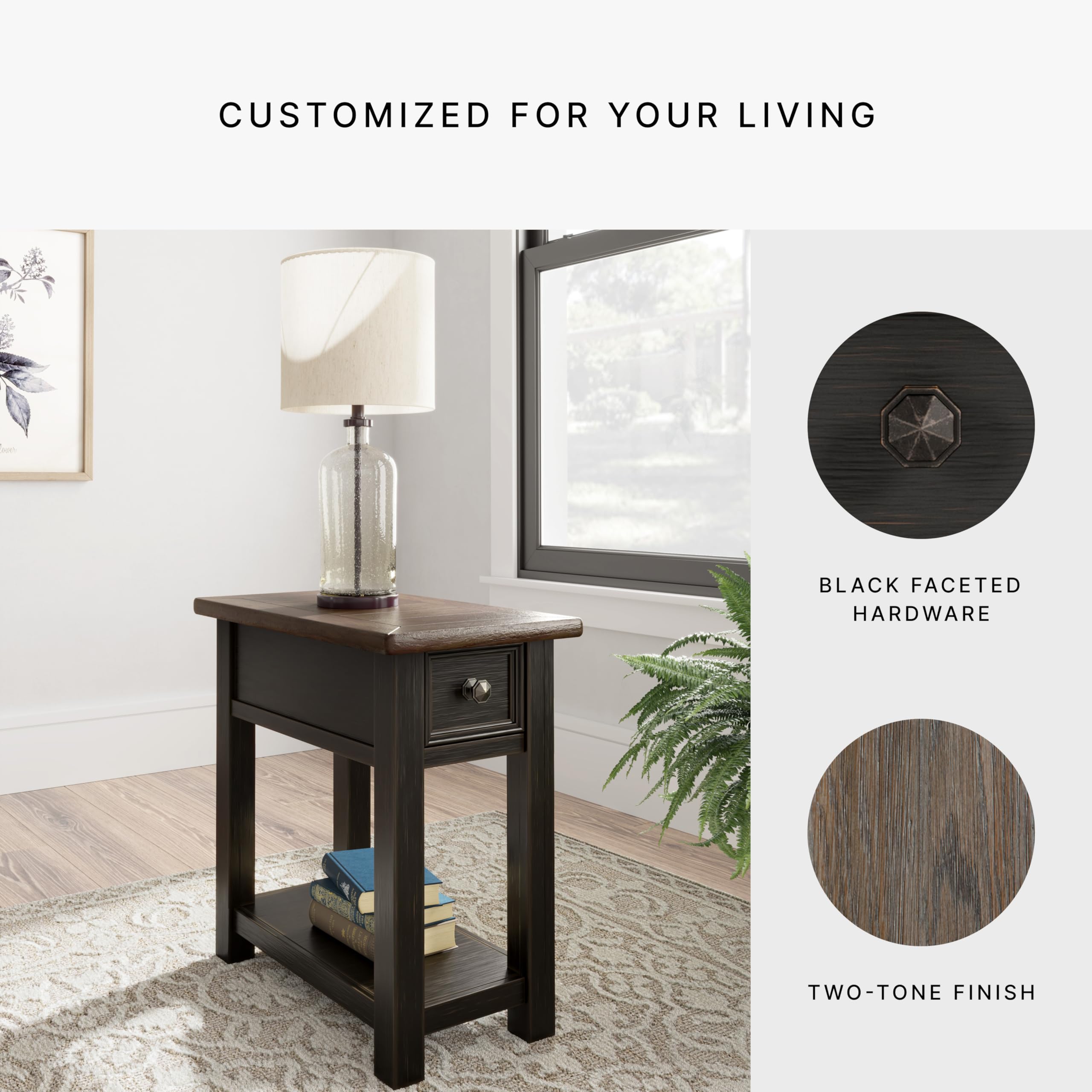Signature Design by Ashley Tyler Creek Chair Side End Table - Light Brown & Whitewash Finish | Perfect for Living Room, Bedroom & Office Decor