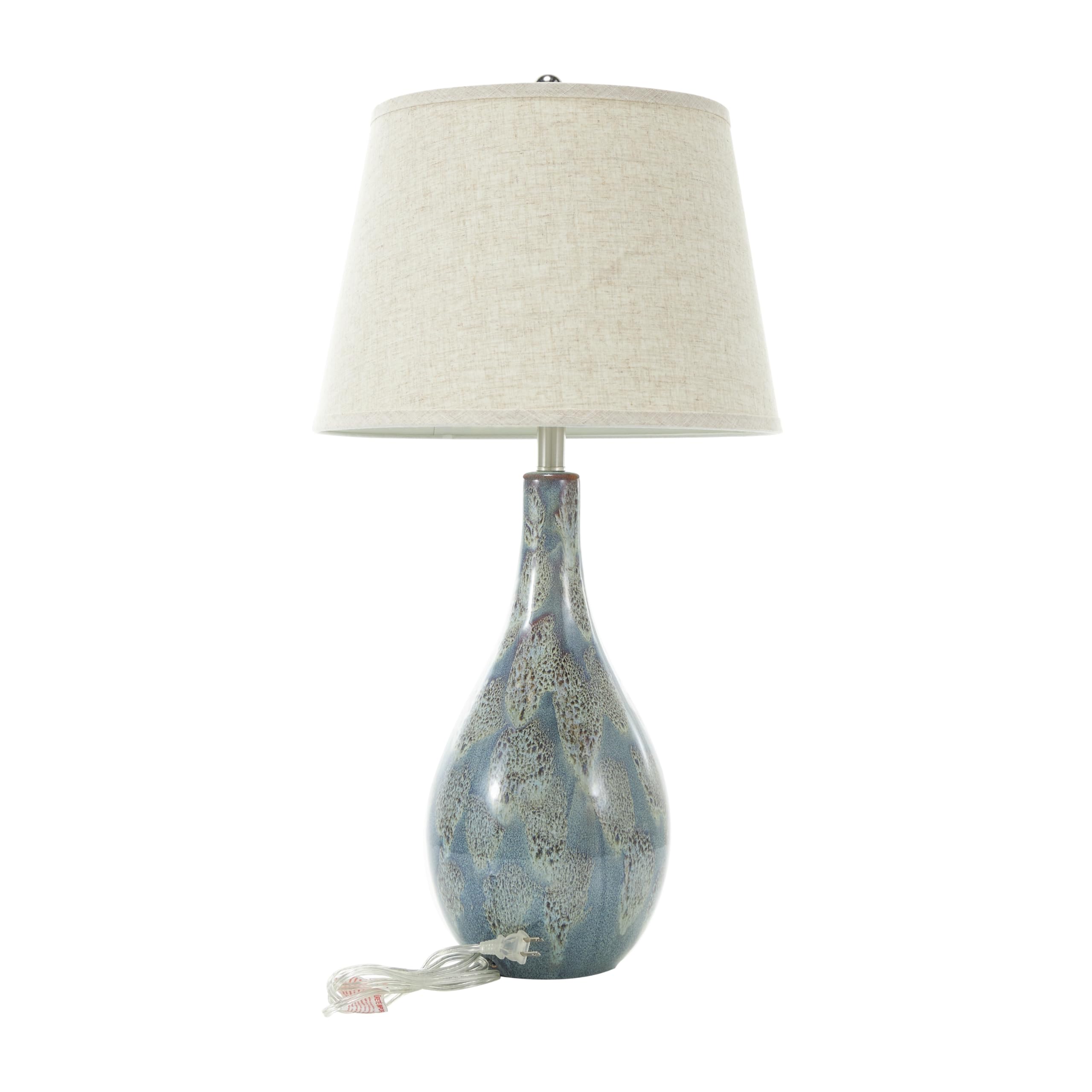 Deco 79 Modern Ceramic Table Lamp Set of 2 - 8x8x32 Inch Abstract Textured Drum Shade Accent Lighting for Living Room, Bedroom, Office - Teal Blue Home Decor