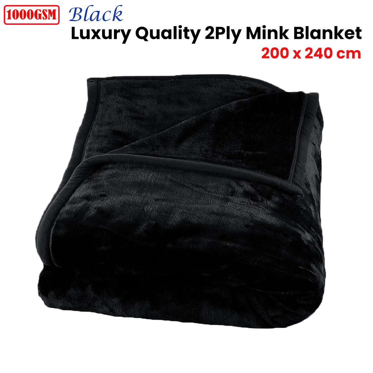 Premium 1000GSM 2-Ply Mink Blanket - Ultra Soft & Luxurious Black Throw Blanket 200x240cm (79x94 inches) for Bed, Sofa, and Cozy Winter Nights