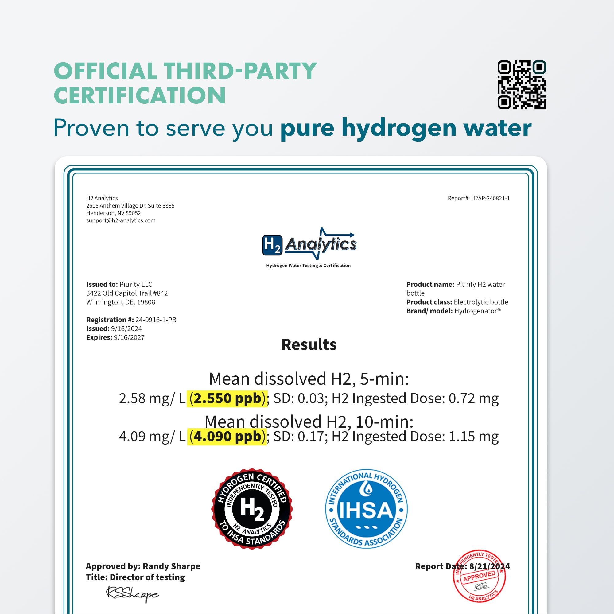 Premium Hydrogen Water Bottle Generator - 4100+ PPB H2 Concentration with SPE/PEM Technology - Certified Portable Hydrogen Infuser for Athletic Performance & Hydration - 6-Hour Hydrogen Retention - Ideal for Gym, Travel & Daily Wellness Routine