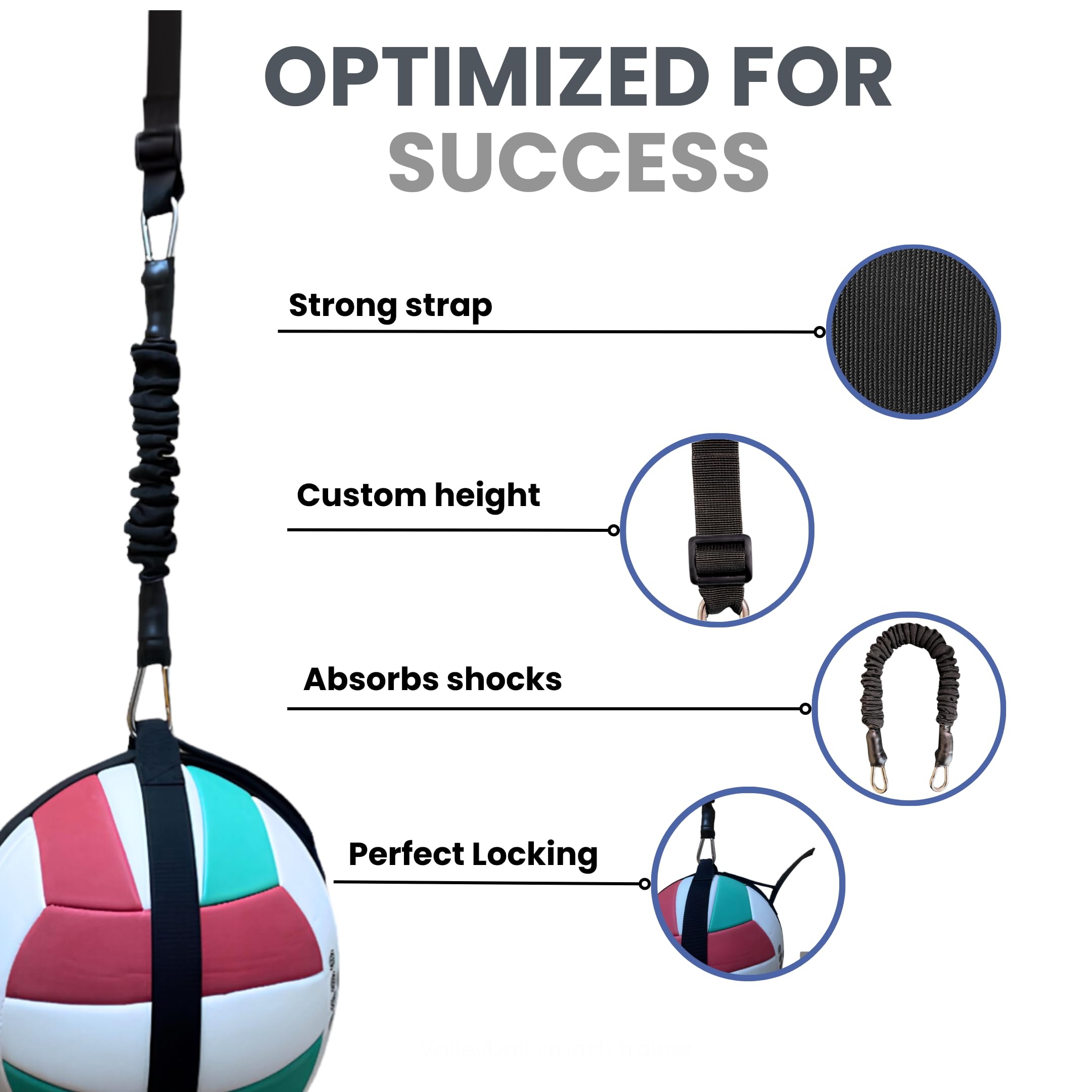 Premium Volleyball Spike Trainer with Elastic Rebounder - Adjustable Solo Volleyball Hitting Practice Equipment for Skill Development | Perfect for Backyard Training, Team Drills & Individual Practice Sessions
