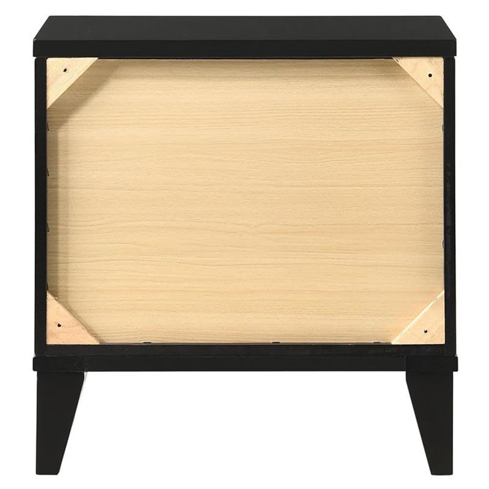 Acme Chelsie Black Wooden 2-Drawer Nightstand with Acrylic Bar Handles - Modern Bedside Table for Bedroom Decor & Storage