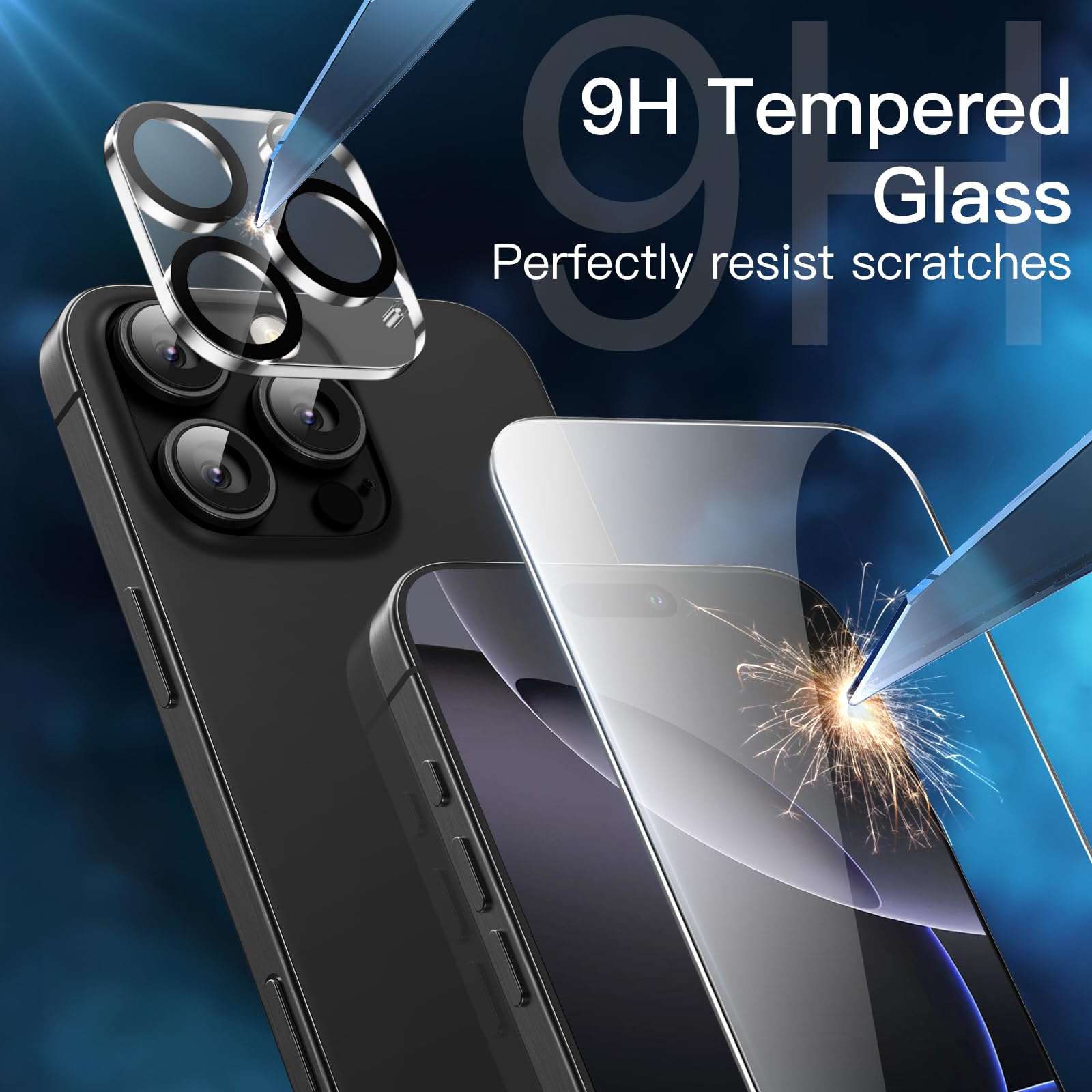 JETech 5-in-1 Protective Case for iPhone 16 Pro 6.3-Inch with 2 Pack Tempered Glass Screen Protectors & Camera Lens Protectors - Shockproof Bumper Phone Cover, Anti-Yellowing (Black) - Perfect for Outdoor Activities, Travel & Daily Protection