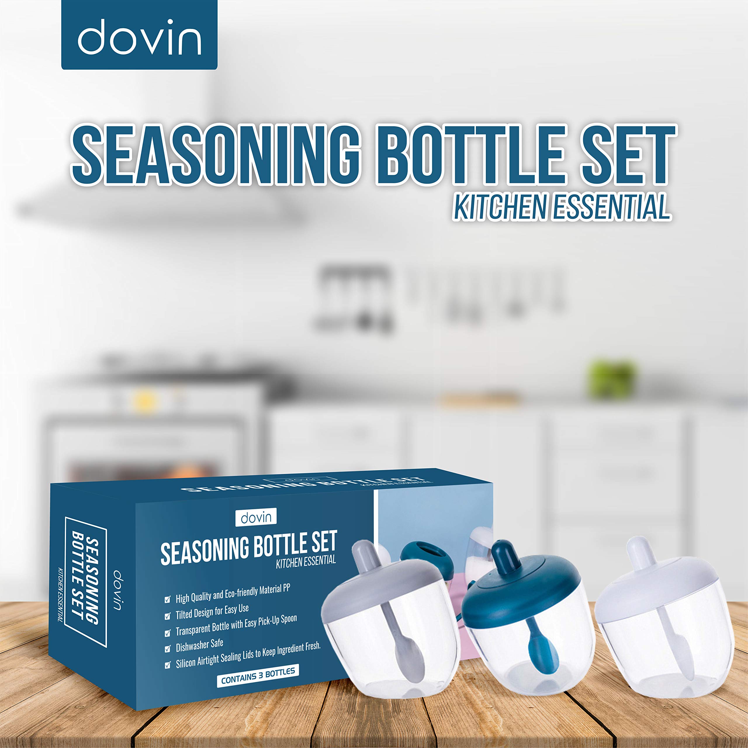 Airtight Condiment Container Set - Spice Jars with Spoon for Sugar, Salt, Coffee & Seasonings | Perfect for Kitchen, Pantry & Coffee Station Organization