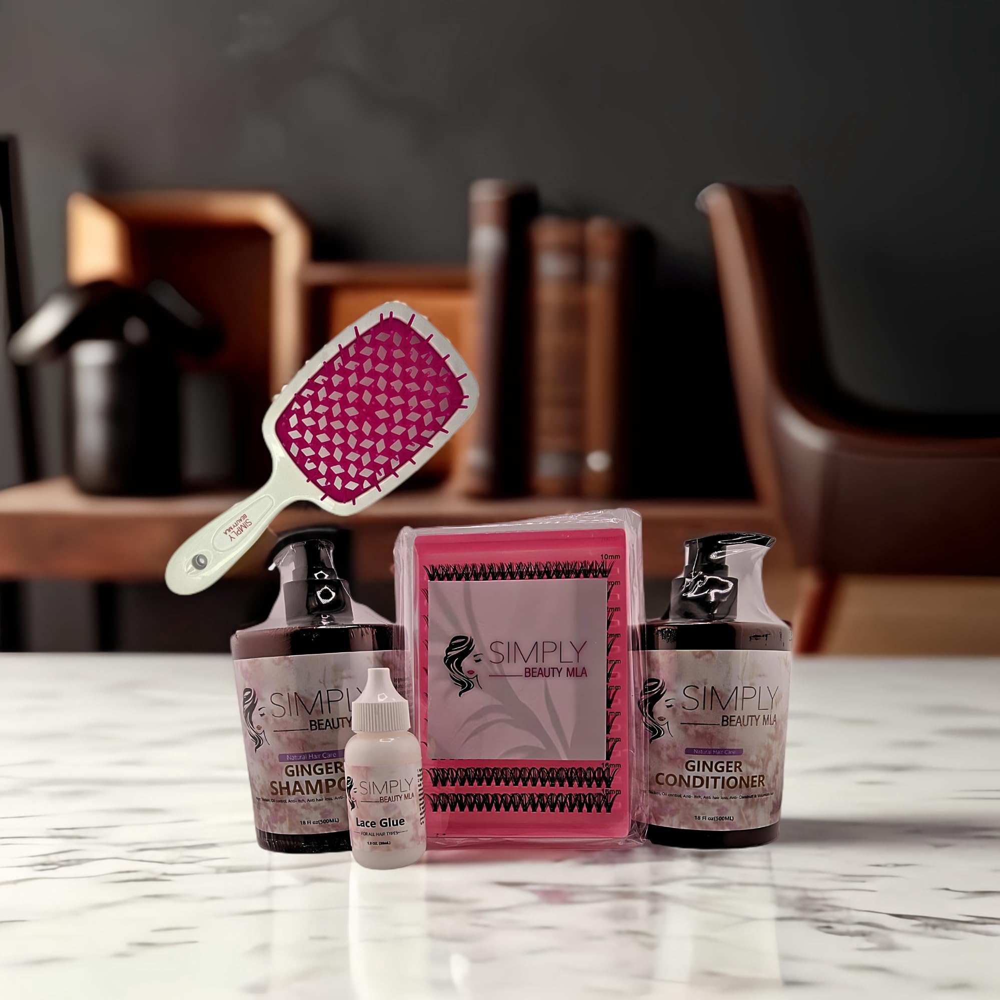 Simply Beauty Ginger Shampoo & Conditioner Set with DIY Lash Extension Kit - Nourishing Hair Care & Professional Eyelash Kit with Pre-Cut Lashes, Lash Glue & Detangler Brush | For Salon-Quality Hair & Lash Treatments at Home