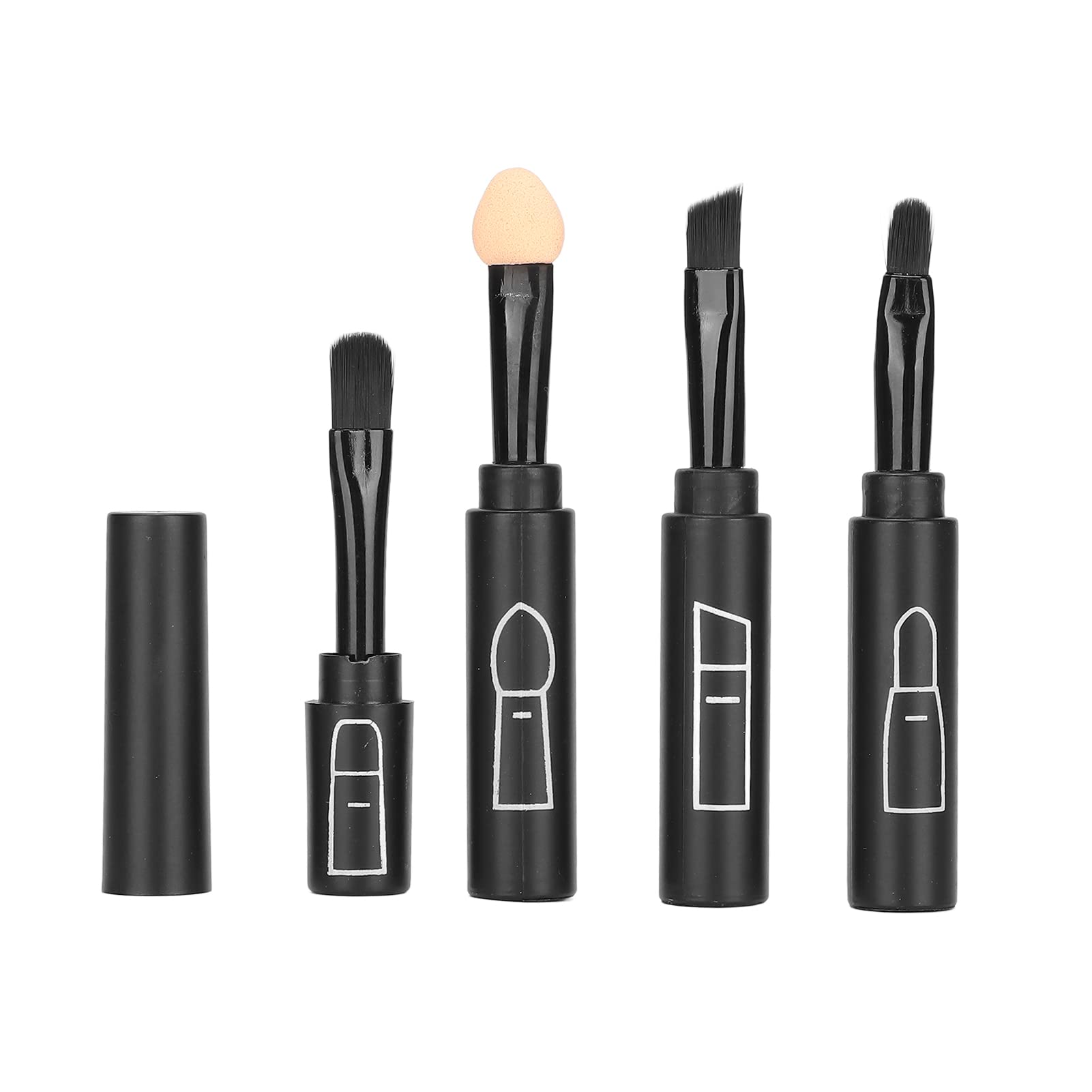 4 in 1 Retractable Makeup Brush Set - Portable Telescopic Lip, Eyebrow & Eyeshadow Brushes for Travel (Black) | Perfect for On-the-Go Touch Ups & Professional Makeup Application