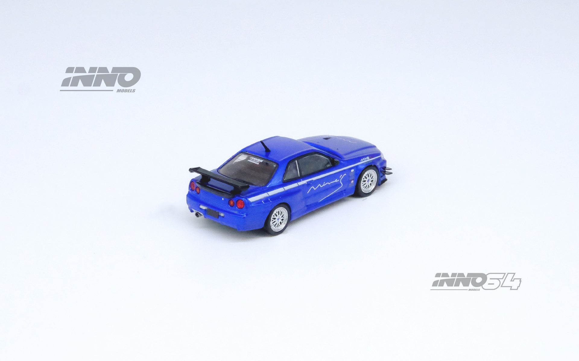 INNO64 1:64 Scale Nissan Skyline GT-R R34 V Spec Tuned by MINE'S - Blue Diecast Model Car for Collectors & Display - Perfect for Car Enthusiasts, Gifts & Home Decor