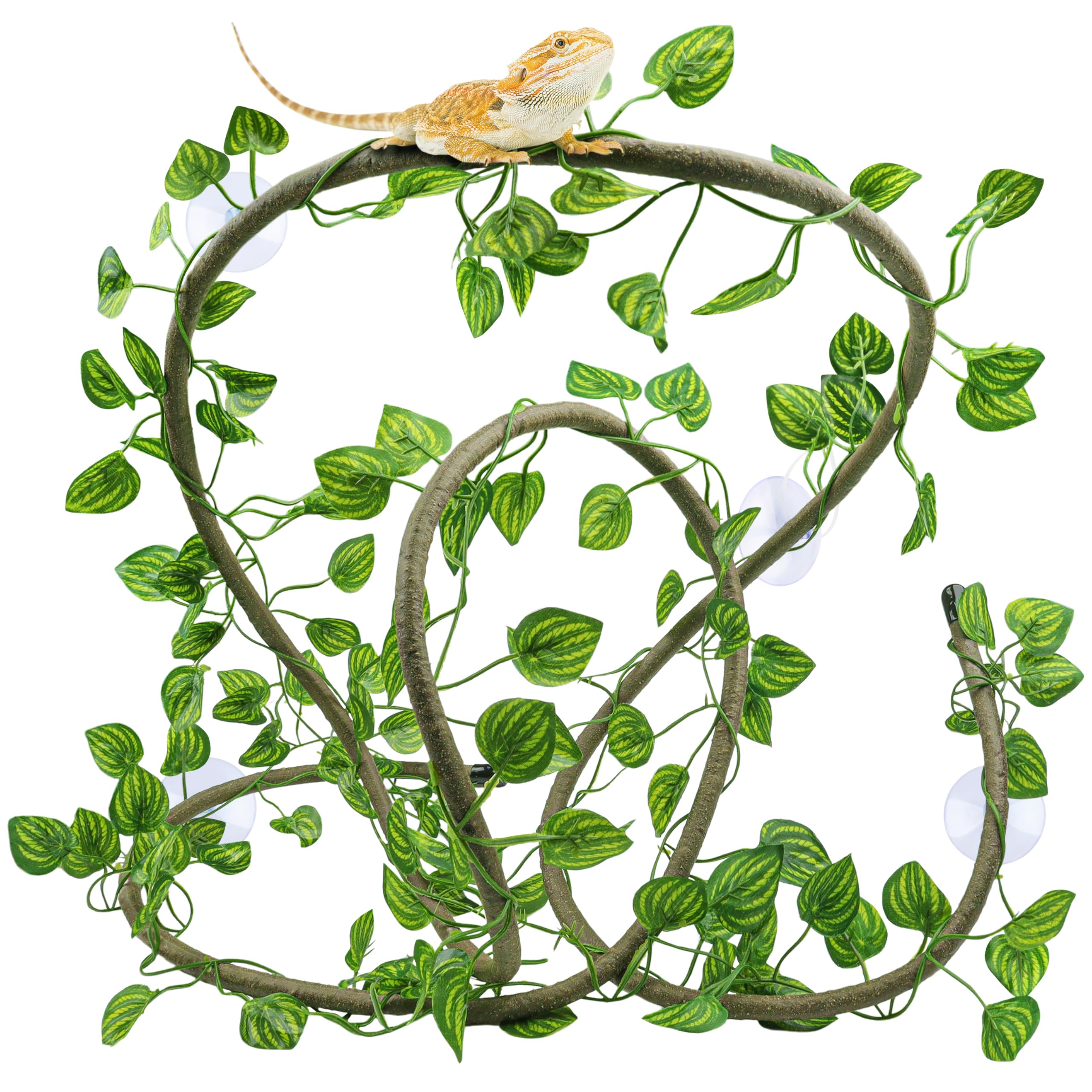 Premium Reptile Tank Accessories Set - Artificial Plants, Flexible Vines with Suction Cups & Hide Decor for Crested Geckos, Chameleons, Lizards - Natural Climbing Habitat for Terrariums & Vivariums