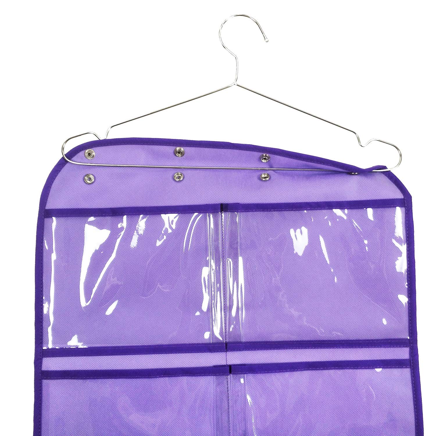 Durable Dual-Sided Hanging Closet Organizer with 12 Large Clear Pockets - Perfect for Underwear, Socks, Bras & Stockings Storage - Space Saving Closet Accessory (Purple) - Ideal for Bedroom, Dorm & Travel Organization