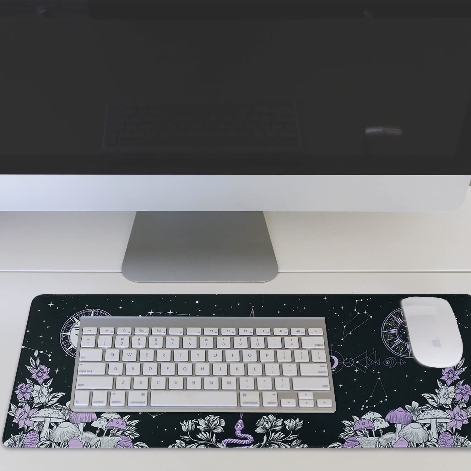 Gothic Butterfly & Mushroom Moon Phase Galaxy Gaming Mouse Pad - Extra Large 31.5