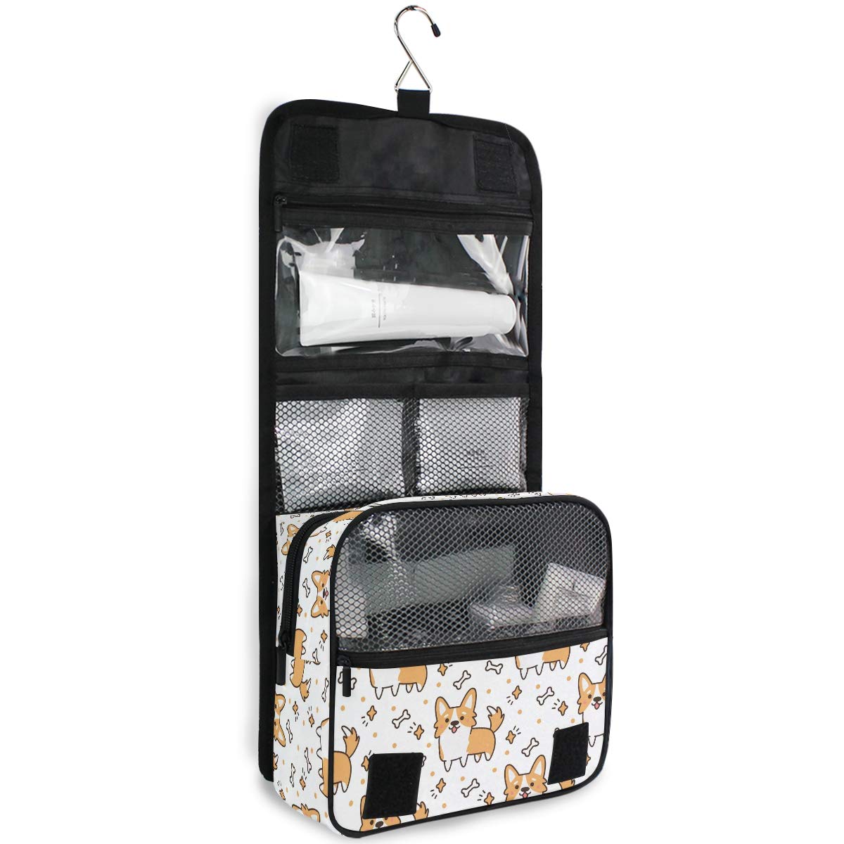 Cute Corgi Dog Hanging Toiletry Bag for Women - Travel Cosmetic Organizer with Sturdy Hook, Portable Makeup Pouch for Bathroom & Vacation - Perfect for Camping, Gym, and College Dorm Essentials