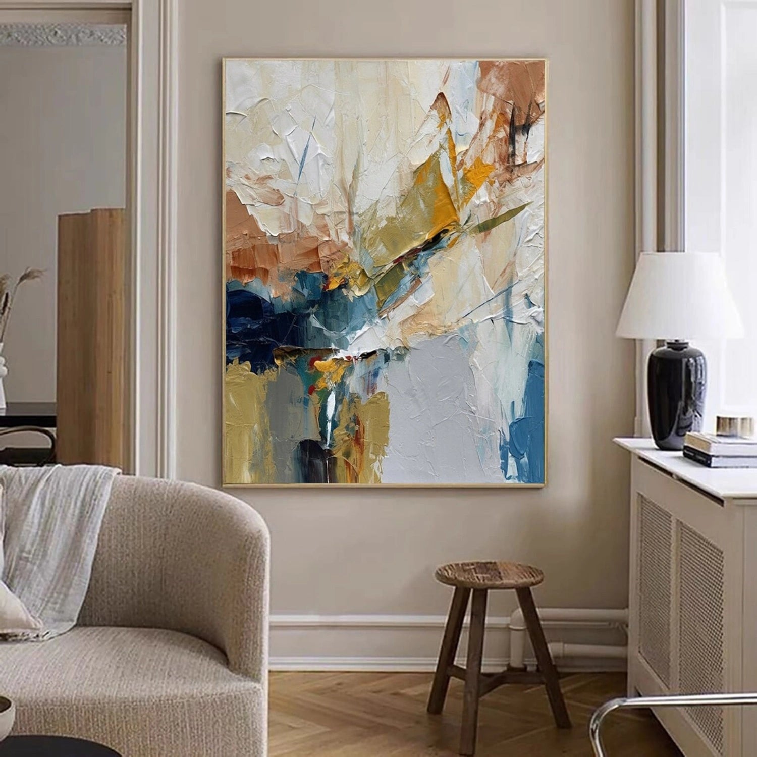 Custom Square Abstract Painting #AB 322 - Handmade Modern Wall Art for Living Room, Bedroom & Office Decor