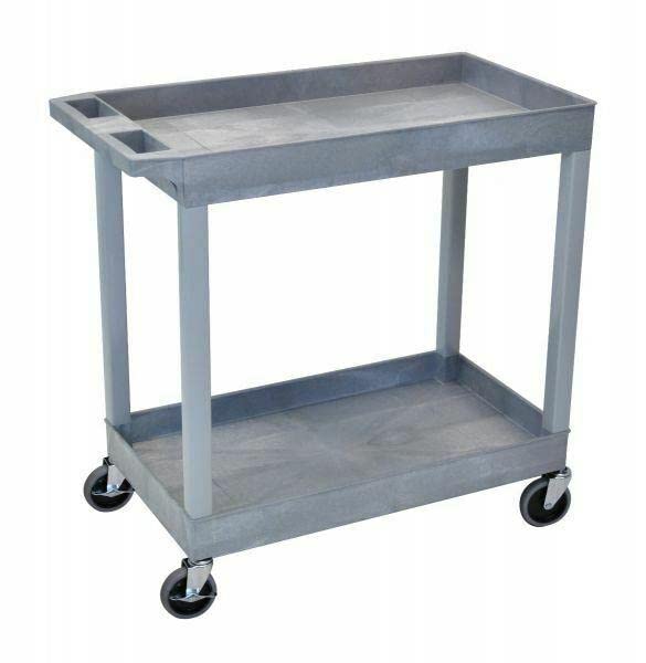 High Capacity 2-Tier Rolling Utility Cart with Wheels - Gray Metal Storage Organizer for Office, Kitchen, Bathroom & Dorm Room Organization