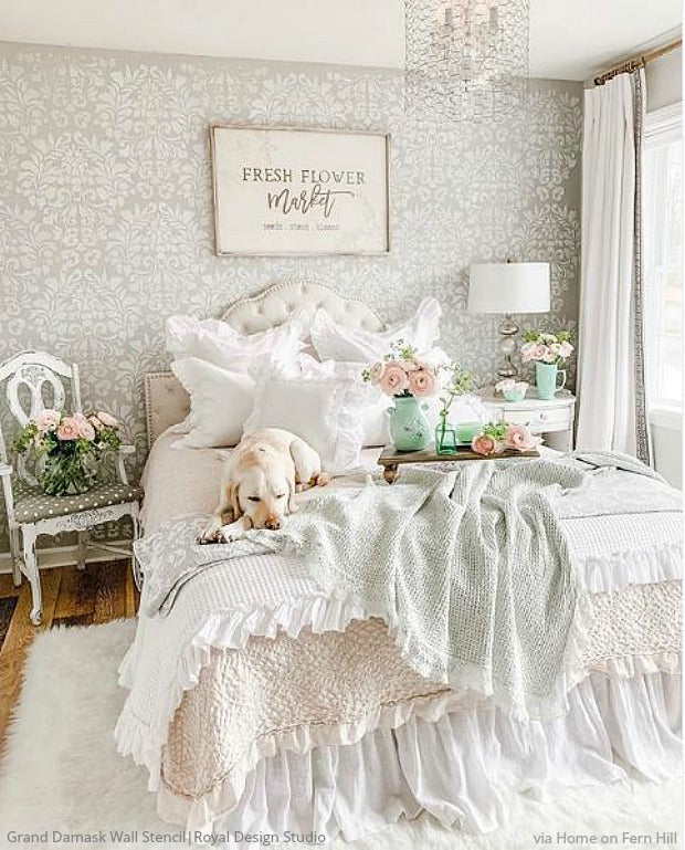 Grand Fabric Damask Wall Stencil - Reusable DIY Painting Template for Home Decor, Accent Walls & Furniture | Perfect for Bedroom, Living Room & Nursery Makeovers