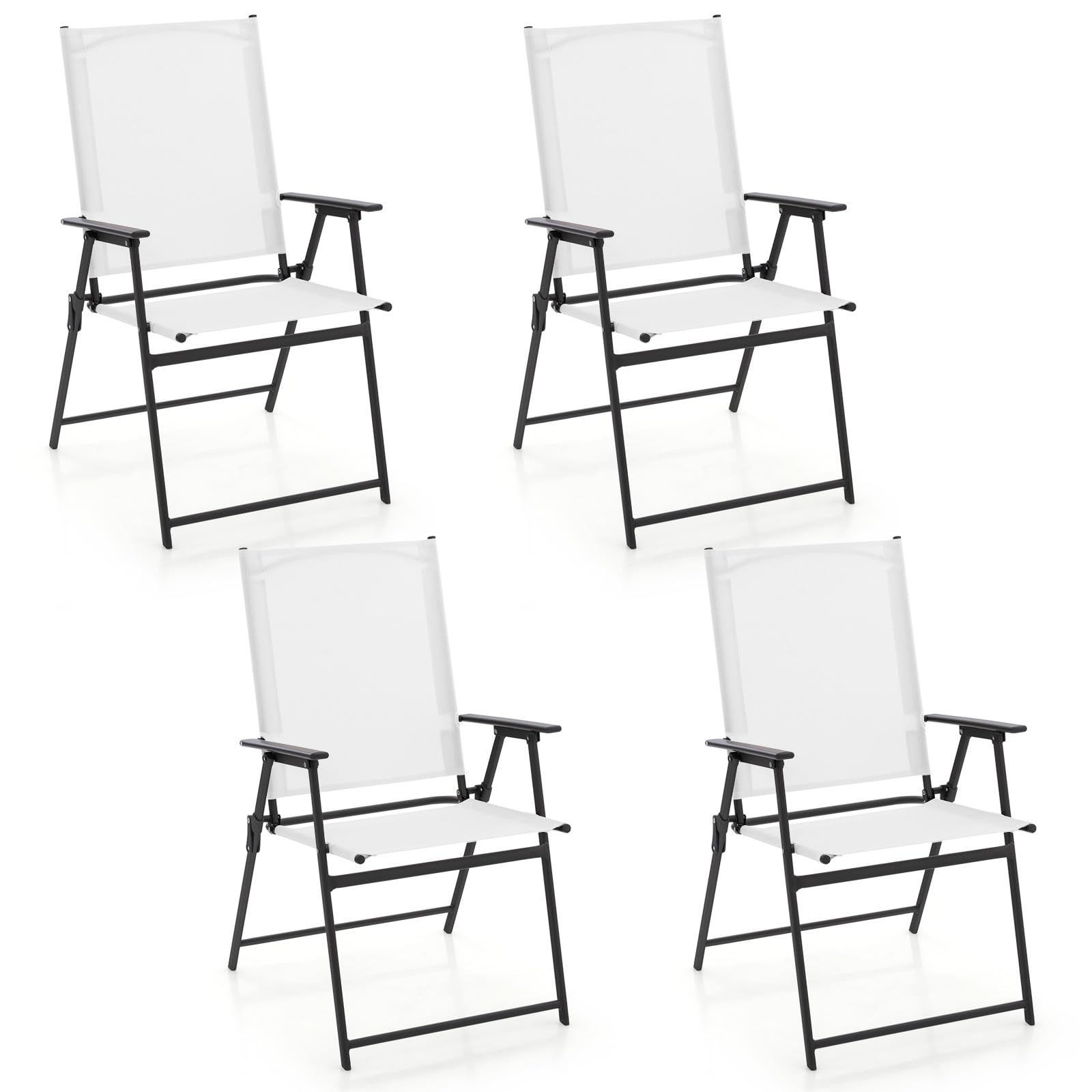 Giantex 4-Pack Folding Patio Chairs - Rustproof Metal Frame Outdoor Lawn Chairs for Porch, Deck, Garden, Backyard & Camping - Portable Dining Chairs (White) | Perfect for BBQs, Picnics, Poolside Relaxation & Outdoor Events