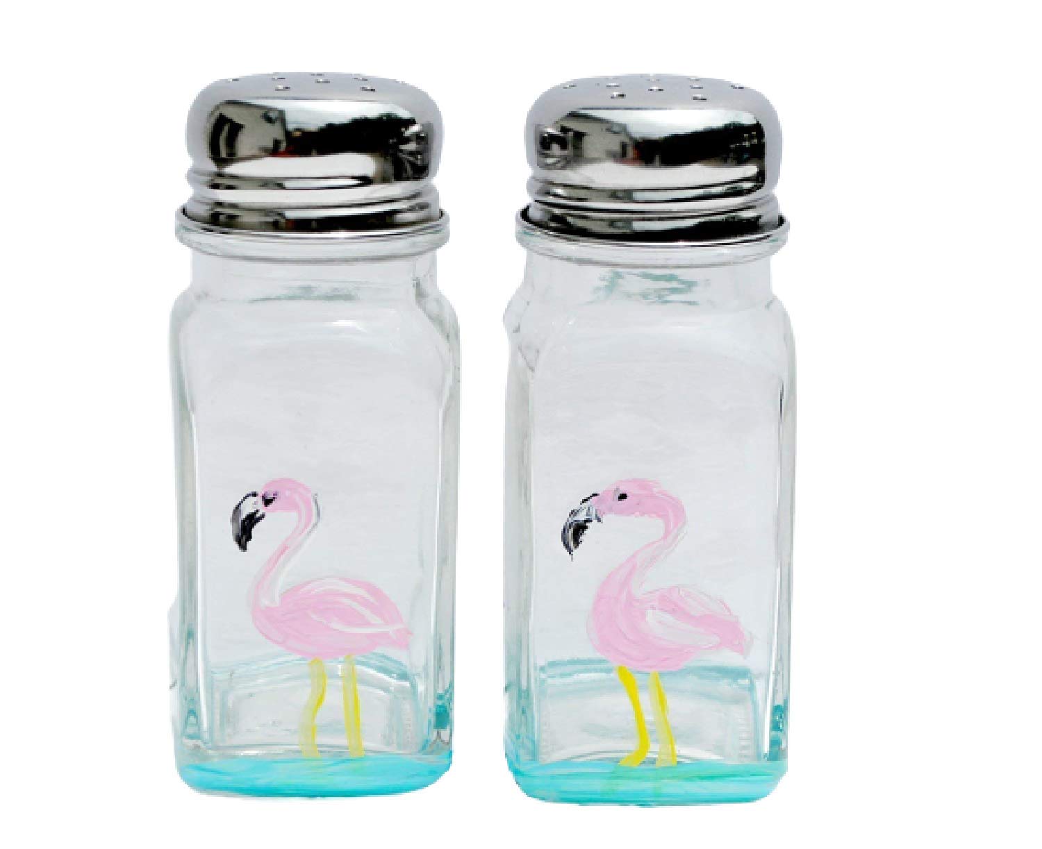 Hand-Painted Pink Flamingo Glass Salt and Pepper Shaker Set - Elegant Tableware for Kitchen, Dining Room & Gift Giving