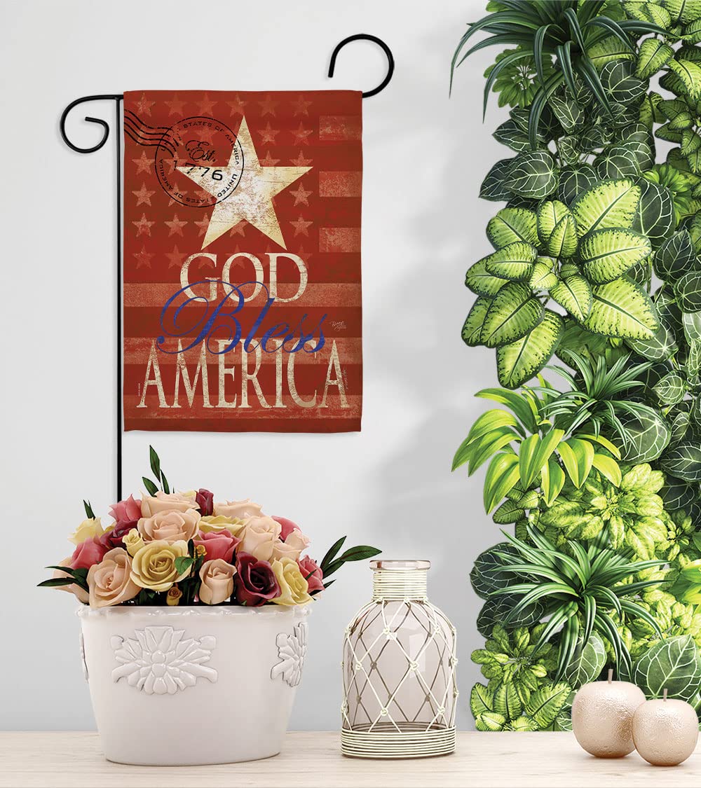 Patriotic God Bless America Flag Set w/Flagpole for Home & Garden Decor