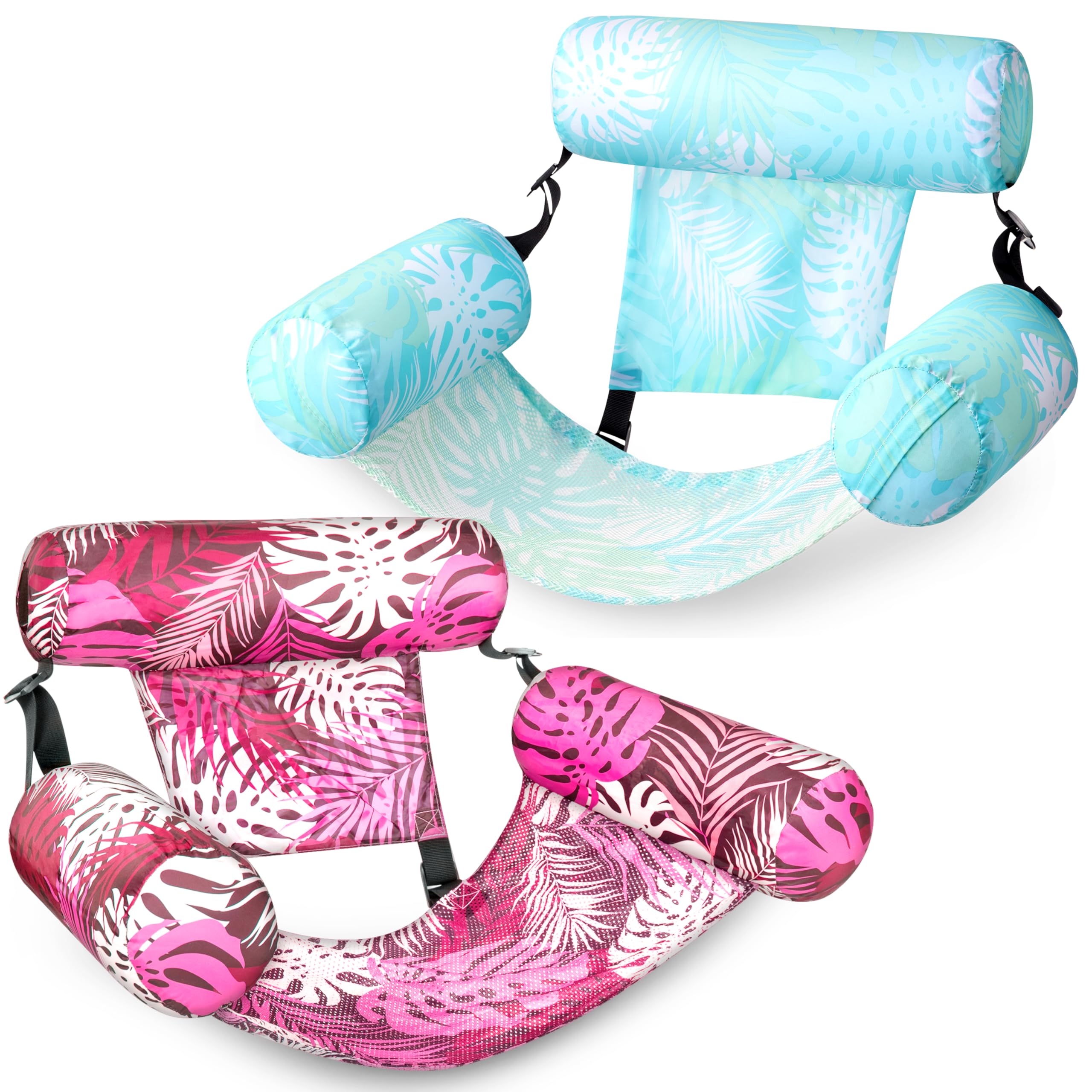 **SLOOSH Inflatable Pool Floats for Adults - 2 Pack Heavy Duty Floating Lounge Chairs with Pool Noodles - Perfect for Summer Pool Parties, Beach, Lake & Water Fun**