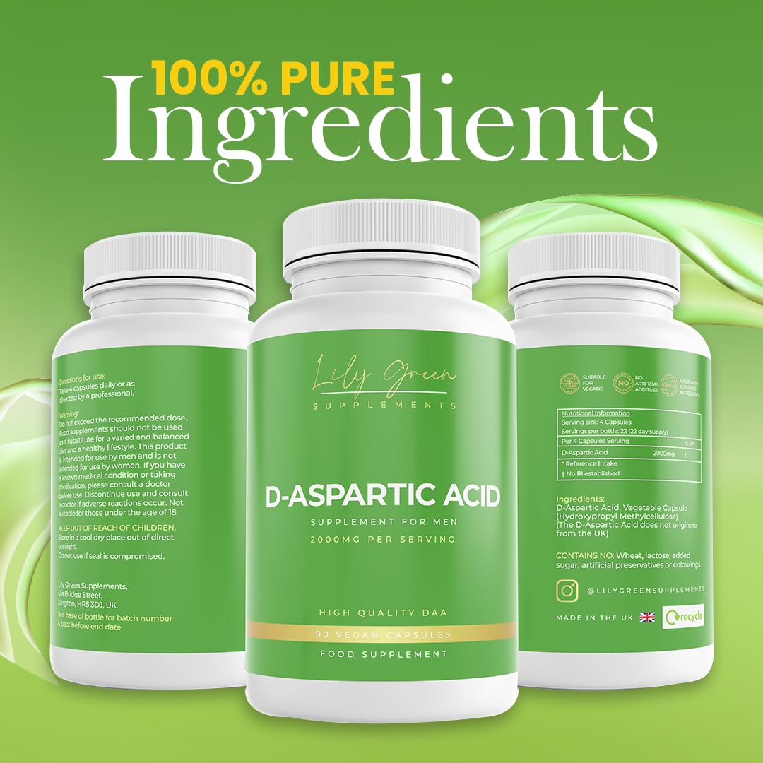 **Premium 2000mg D-Aspartic Acid (DAA) Testosterone Booster for Men - Natural Muscle Growth & Strength Supplement | 90 Vegan Capsules | UK Made | Gym, Bodybuilding & Athletic Performance Support**