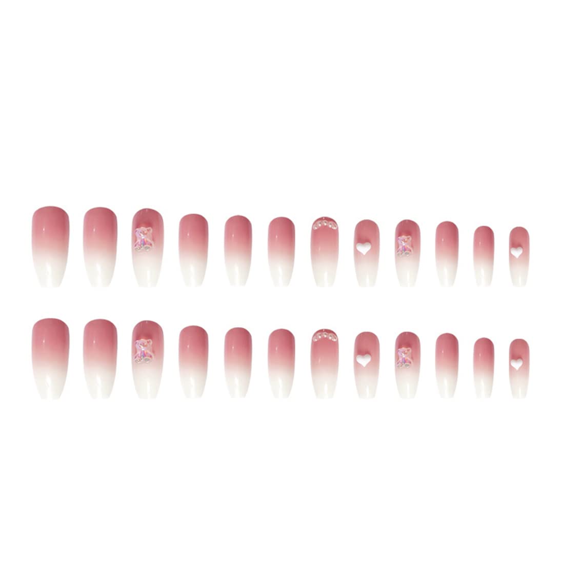SINLOV 24pcs Coffin Fake Nails - Nude Pink Gradient Press on False Nails, Long Ballerina Artificial Nails, Full Cover Nail Tips for Women & Girls | Perfect for Parties, Weddings, and Special Occasions (Pink 3)