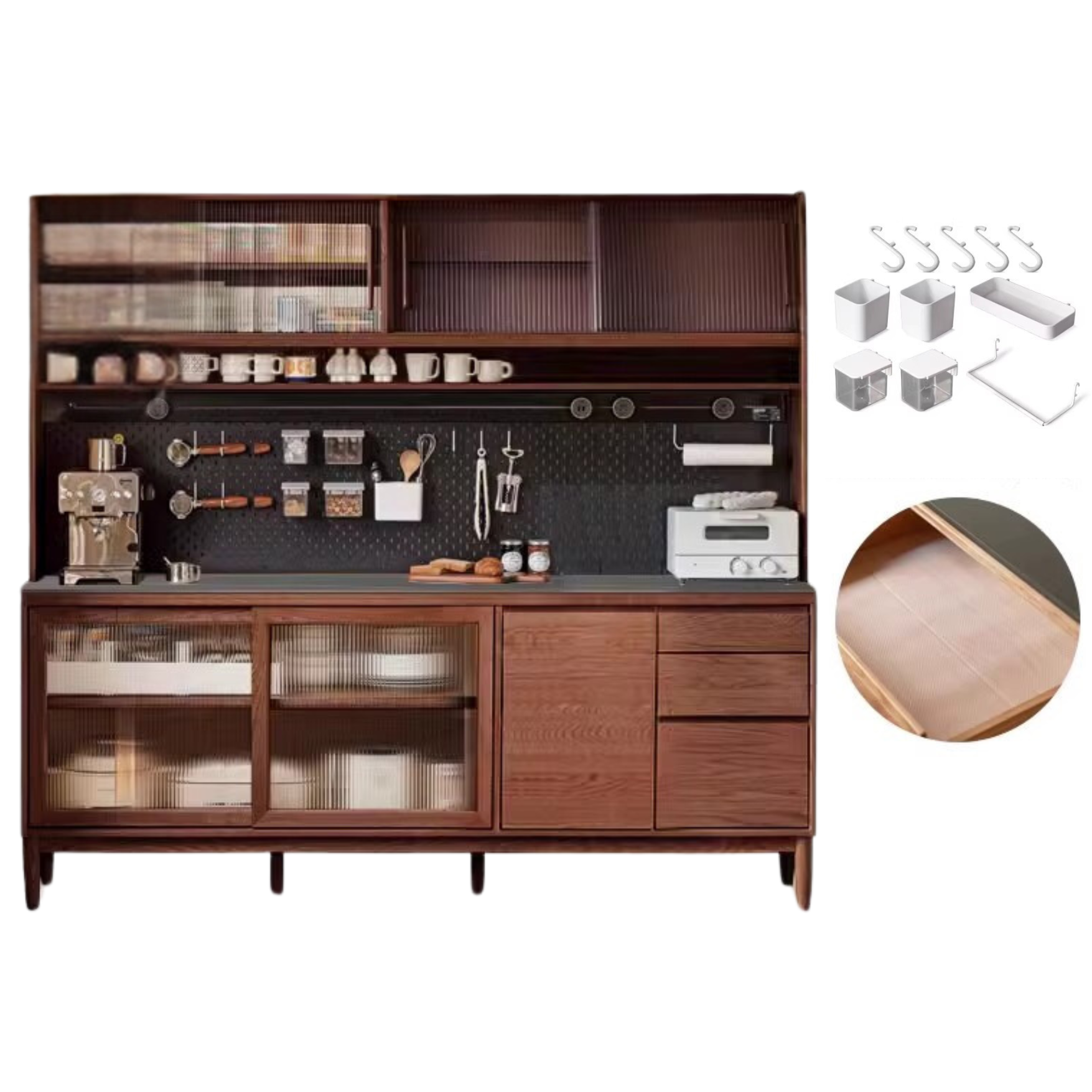 Oak Solid Wood Large Capacity Storage Sideboard - Rustic Buffet Cabinet for Dining Room, Living Room & Entryway Storage