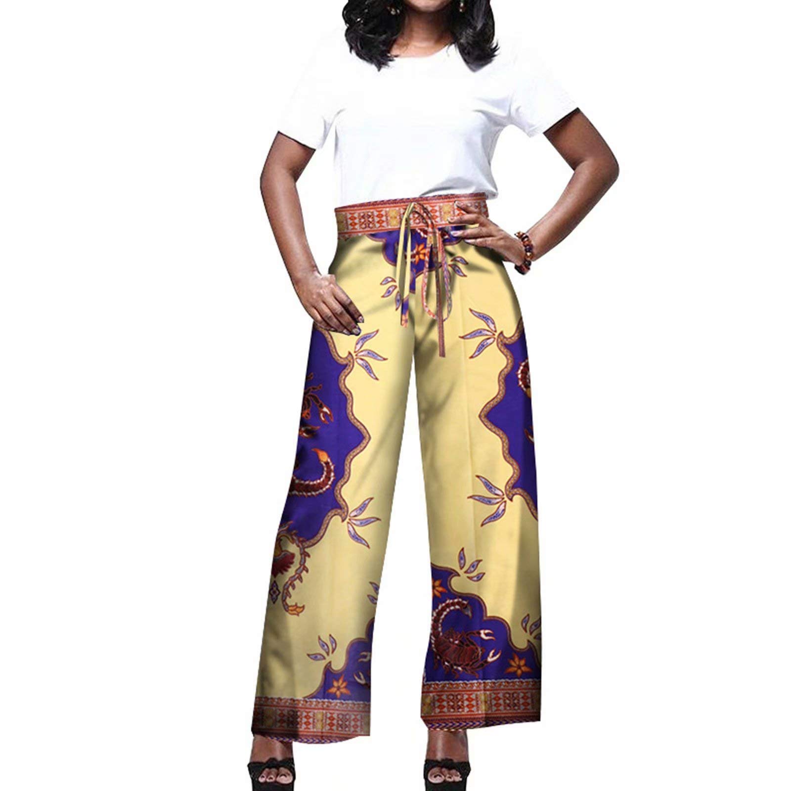 African Print Pants for Women - Traditional Fashion Cotton Casual Trousers for Summer, Beach, and Boho Style Outfits