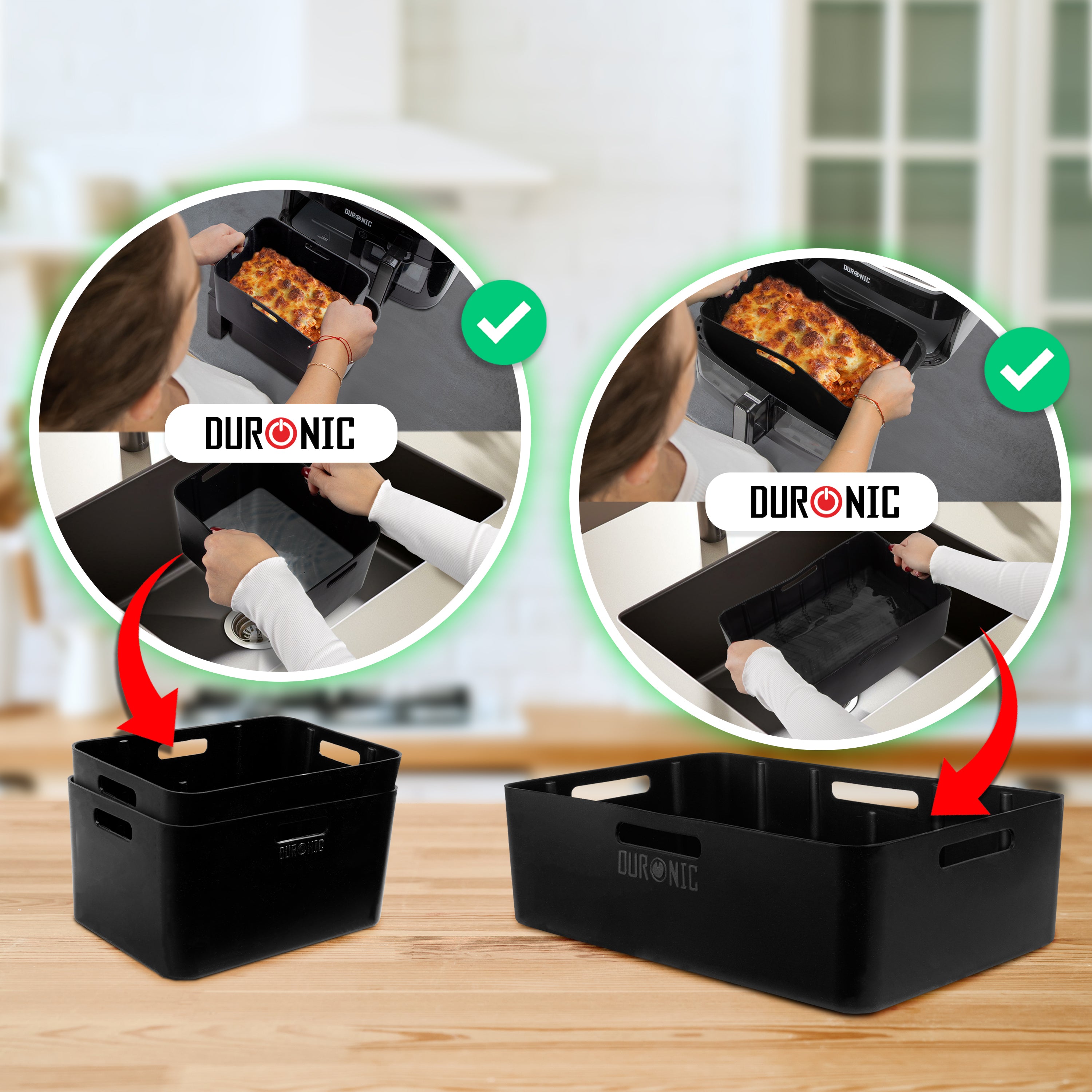Duronic AFL3 Silicone Air Fryer Liners - Nonstick, Reusable Basket Liner for Air Fryers AF34 | Durable Dual Accessory for Twin & Large Drawer Air Fryers | Perfect for Healthy Cooking, Crispy Snacks & Family Meals