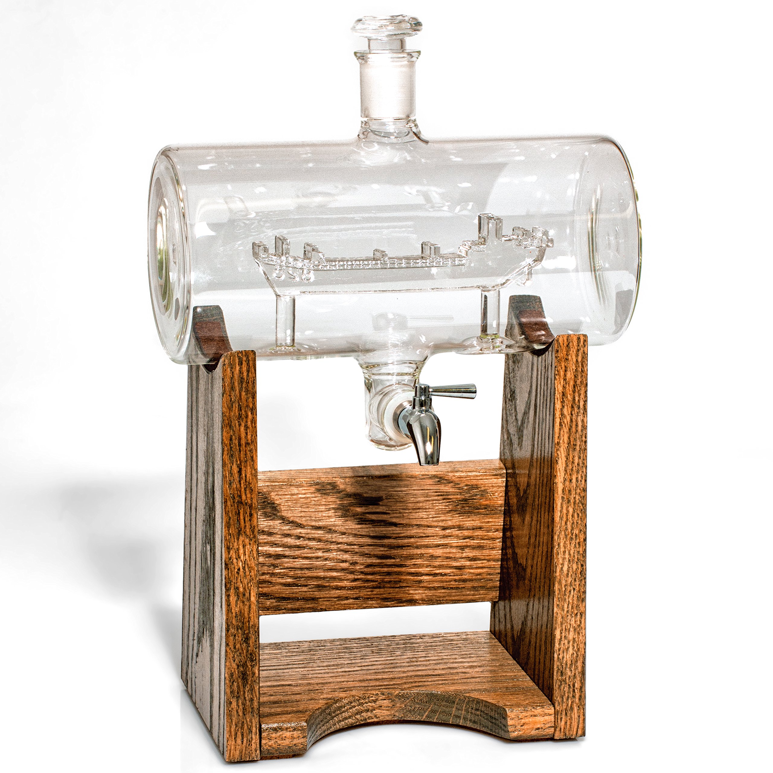 Premium LST Liquor Decanter - 1150ml Glass Whiskey Decanter Set for Scotch, Bourbon, Vodka, Rum & Wine - Elegant Landing Ship Design - Perfect for Home Bar, Gifts & Entertaining