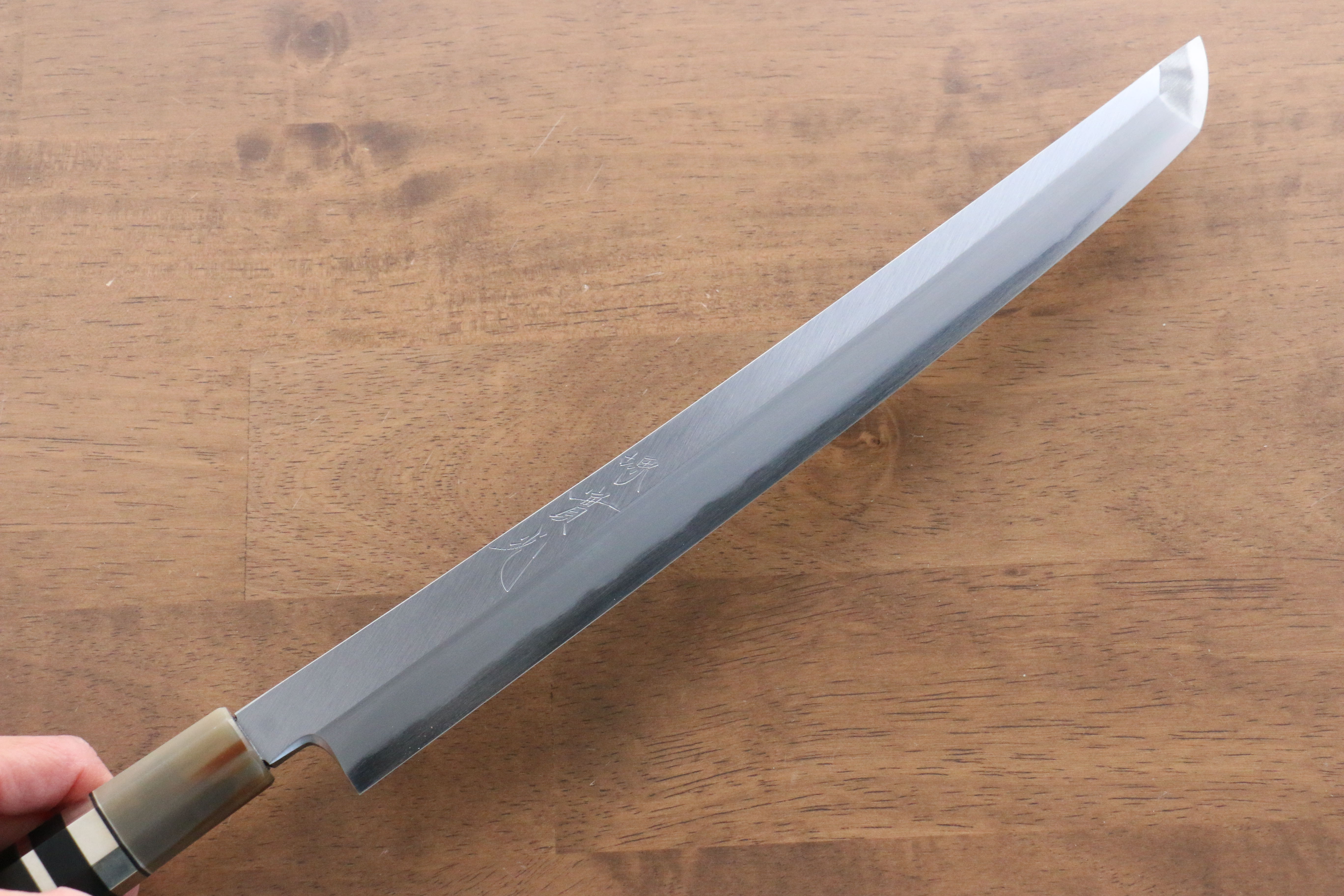 Premium Jikko Shiko White Steel Sakimaru Yanagiba 300mm Japanese Sushi Knife - Ebony Wood Handle with Double Ring Design - Perfect for Sushi Chefs & Professional Kitchen Use