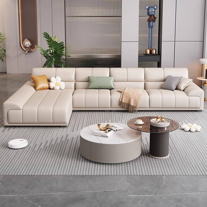 L-Shaped Sectional Sofa with Chaise Lounge - Reversible Right/Left Facing, Solid Pine Wood Frame & Hidden Support - Perfect for Living Room, Home Theater or Office Lounge