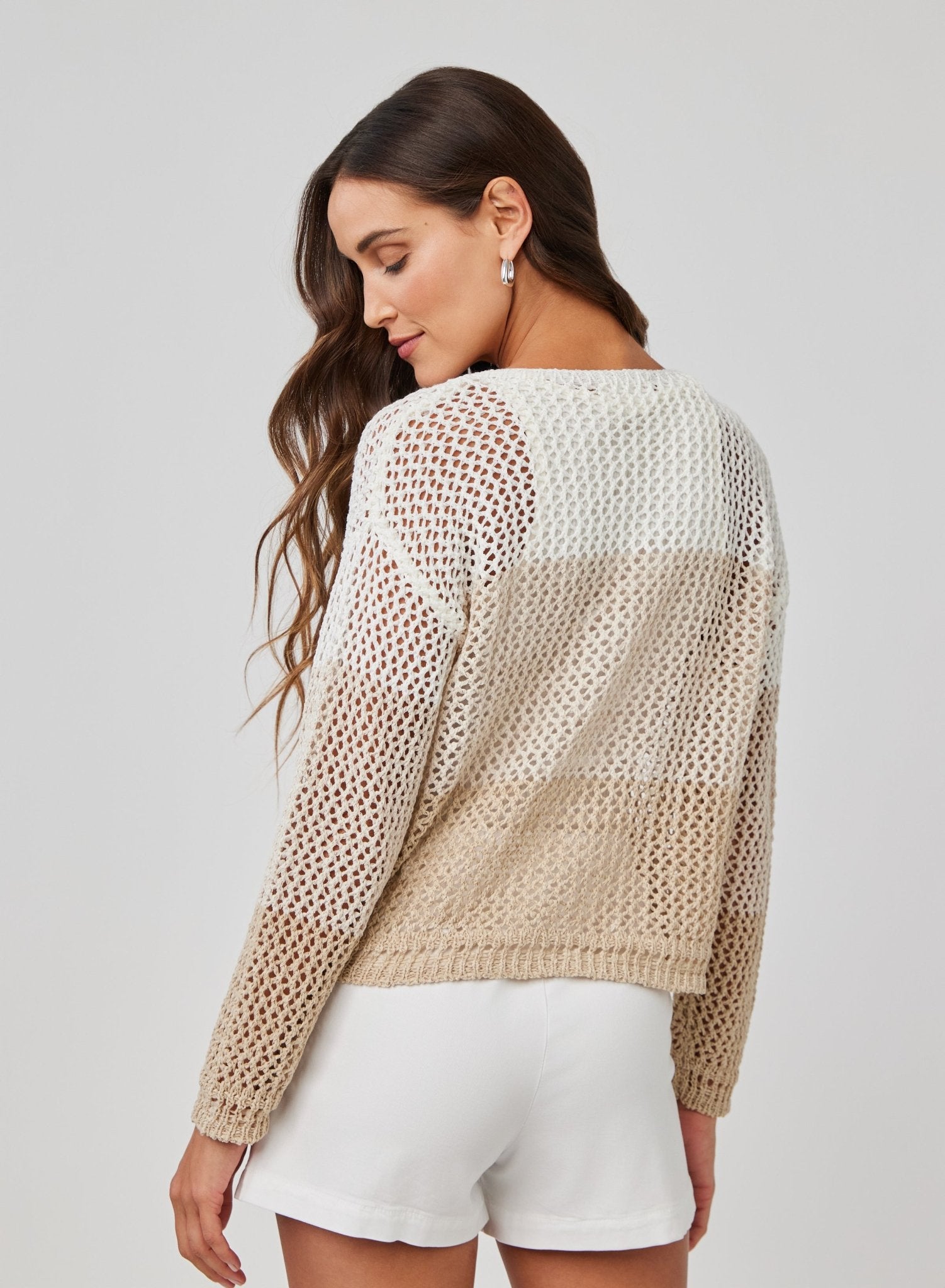 Relaxed Drop Shoulder Sweater for Women - Khaki Color Block Pullover | Cozy Casual Wear for Fall & Winter | Perfect for Office, Travel & Weekend Outfits