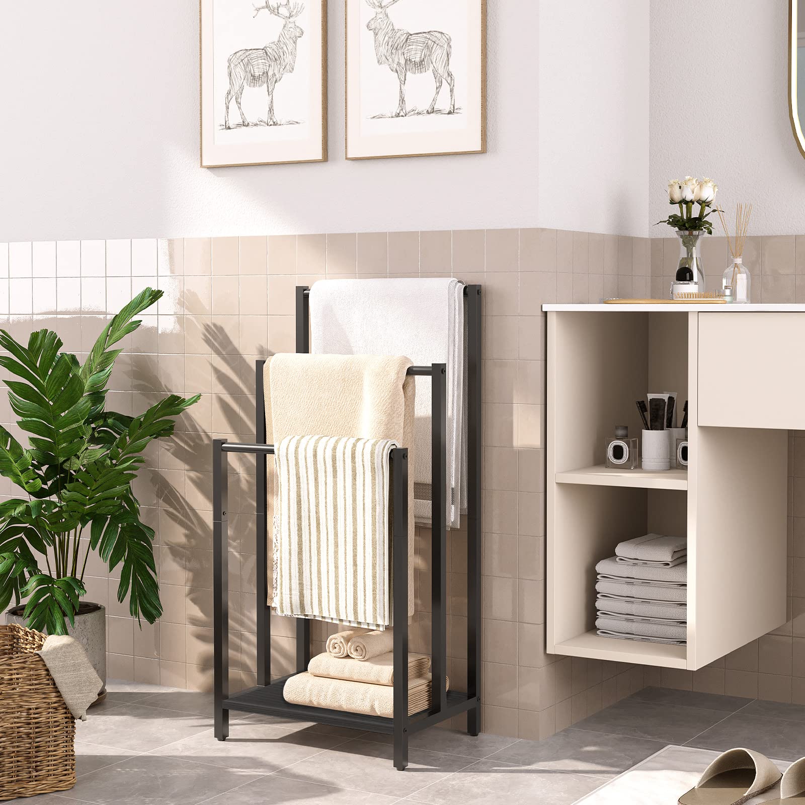 HOOBRO 3-Tier Free Standing Towel Rack & Blanket Holder - 16.9