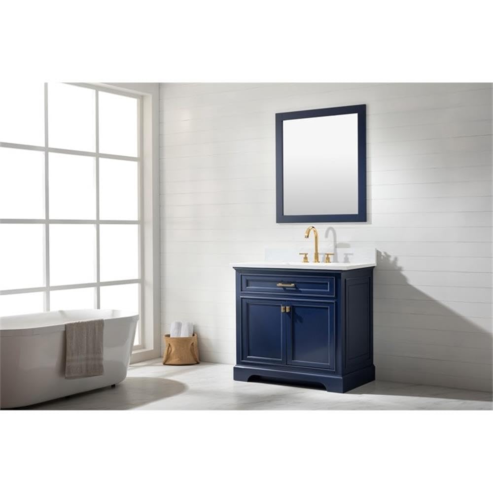 Design Element ML-36-BLU Milano 36 Inch Single Sink Blue Bathroom Vanity with Quartz Countertop - Modern Bathroom Furniture for Small Spaces, Powder Rooms & Guest Baths
