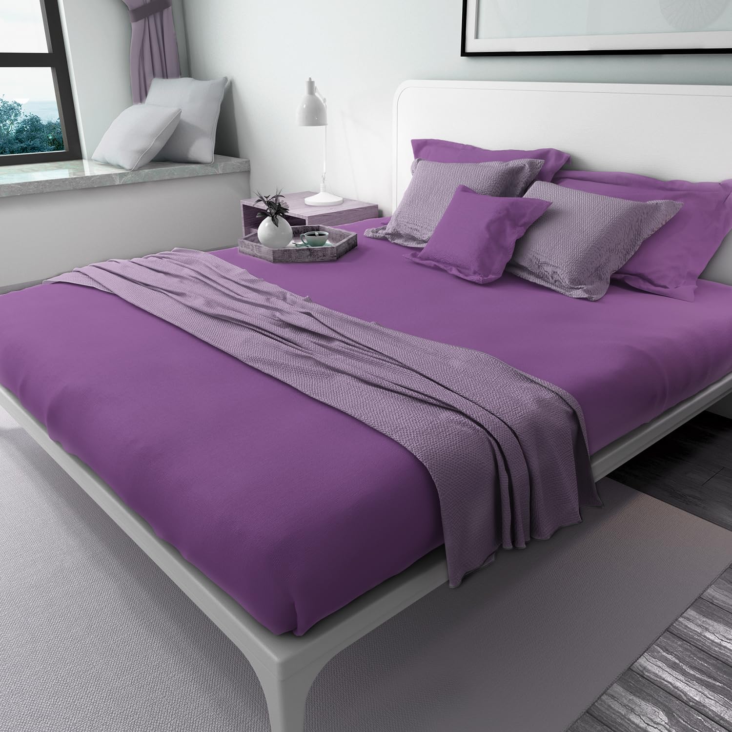 Lirex Queen Size Flat Sheet - Extra Soft Brushed Microfiber 1800 Thread Count - Wrinkle Free, Breathable & Machine Washable - Perfect for Bedroom, Guest Room & Dorm (Purple, Queen)