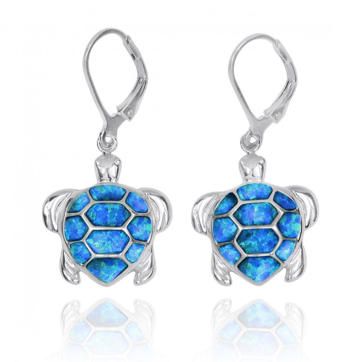 Blue Opal Sea Turtle Stud Earrings - Handmade Sterling Silver Jewelry for Women - Perfect Gift for Beach Lovers & Ocean-Themed Occasions