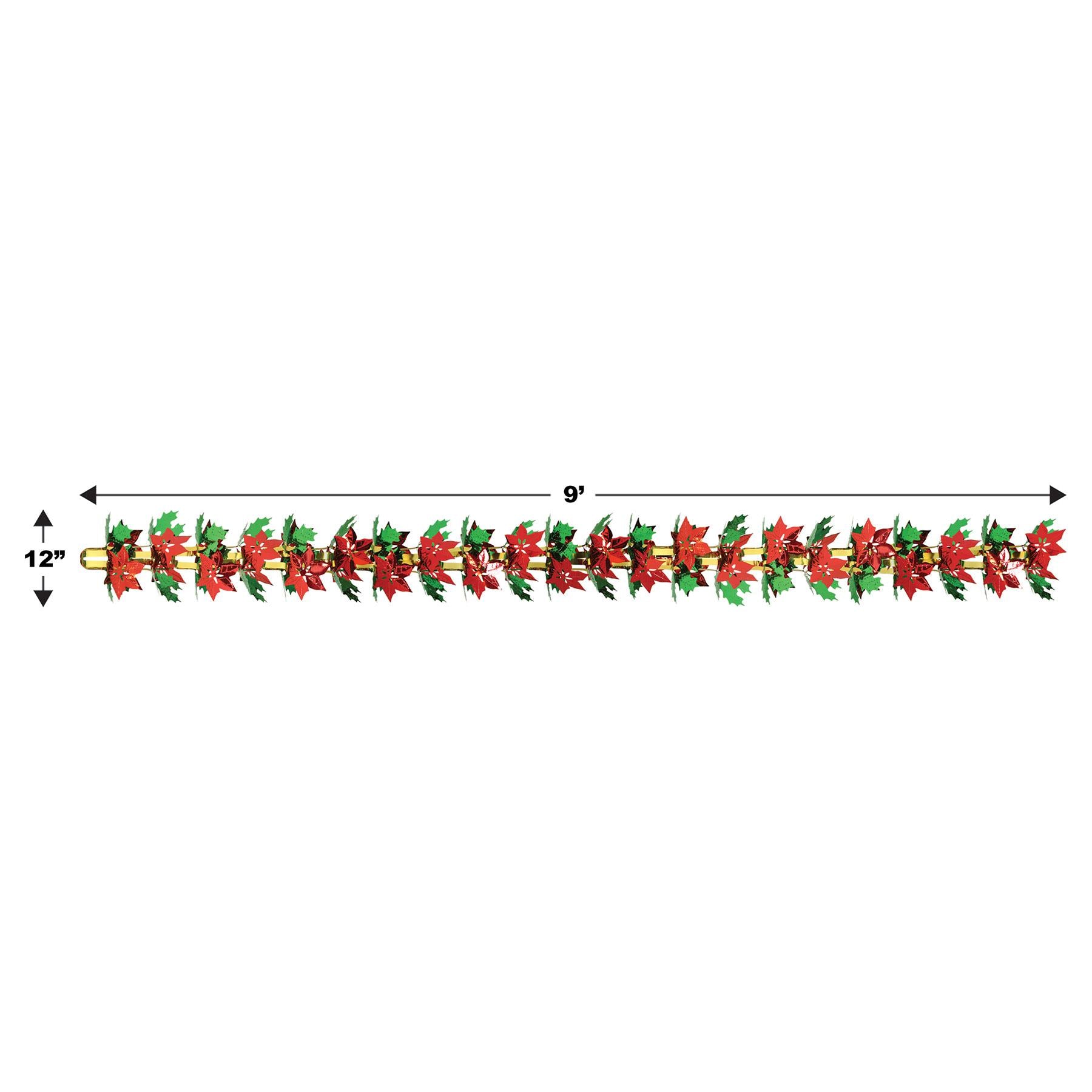 12 Pack Beistle Christmas Poinsettia and Holly Garland Decorations - Holiday Party Decor for Home, Tree, Fireplace, and Columns
