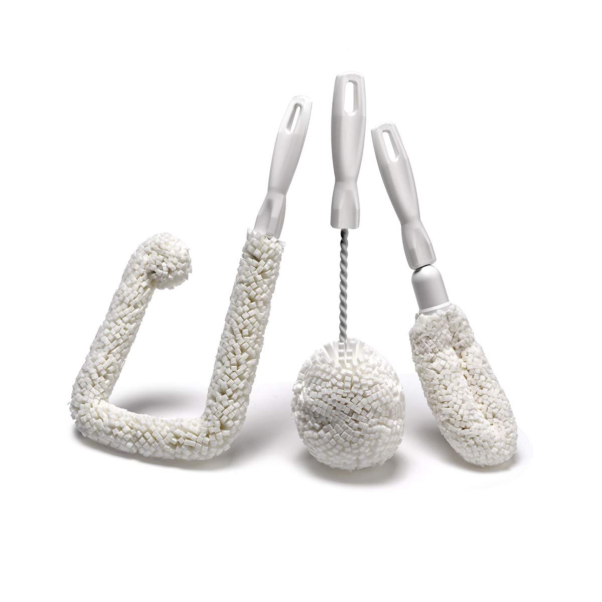 Premium Glassware Cleaning Brush Kit - 3 Pack Non-Scratch Decanter & Wine Bottle Brush Set for Narrow Neck Glass, Beer Bottles, Vases - Ideal for Home Bars, Restaurants & Commercial Use by FryOilSaver Co. - Perfect for Wine Enthusiasts, Bartenders & Home Cleaning