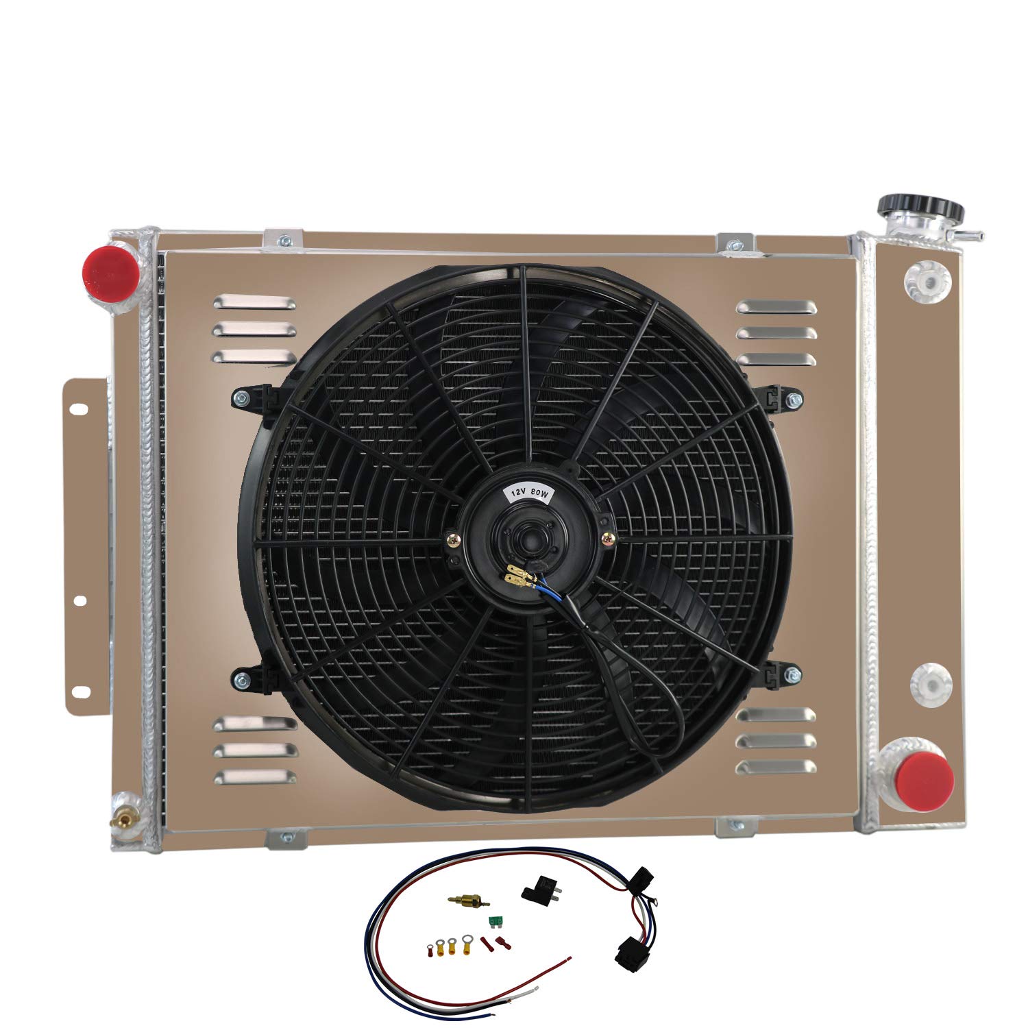 ECMRAD 3 Row Aluminum Radiator Shroud Fan for 1967-1969 Chevy Camaro Small Block Z28, Pontiac Firebird & Trans Am - 21
