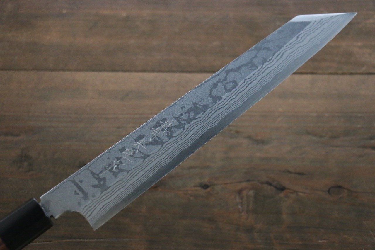 Premium Hideo Kitaoka Blue Steel No.2 Damascus Kiritsuke Yanagiba Knife 240mm - Japanese Shitan Handle - Sushi, Sashimi & Professional Chef's Knife for Precision Cutting