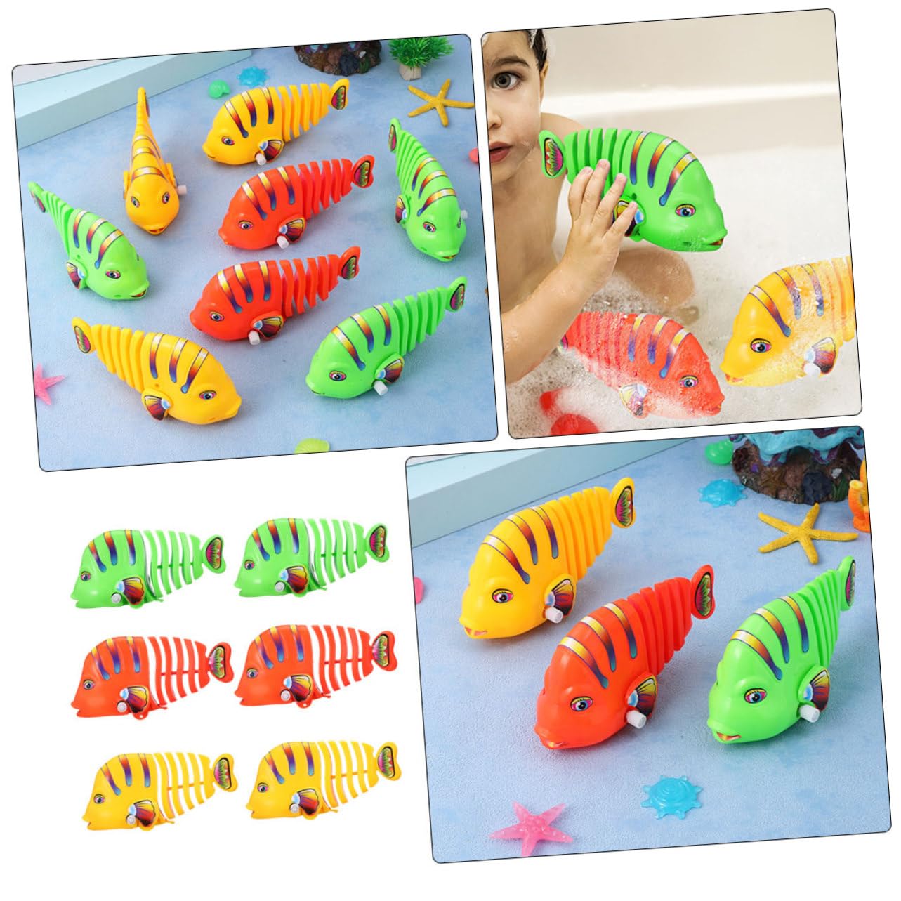 LALADEFIEE 6pcs Wind-Up Swimming Robot Fish - Cartoon Bath Toys for Kids, Fun Pool & Bathtime Play, Plastic Clockwork Floating Toy for Toddlers & Pets