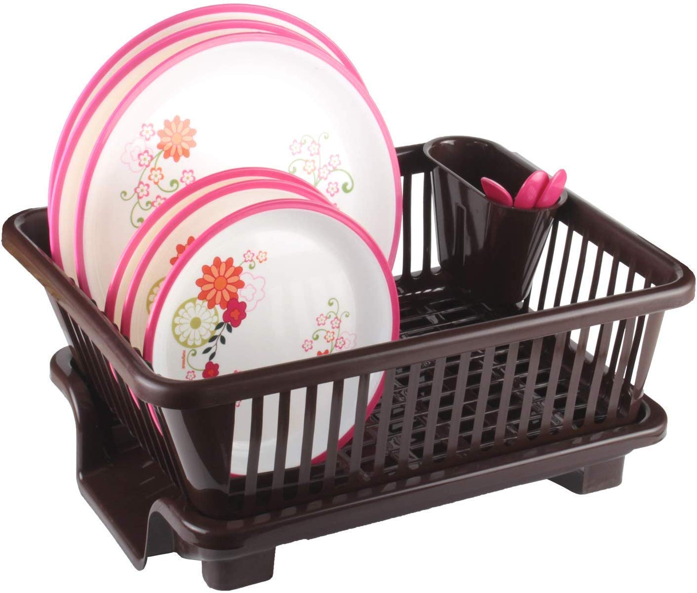 Clazkit 3-in-1 Large Plastic Kitchen Sink Dish Rack with Drainer & Drying Tray - Space Saving Dish Organizer for Utensils, Cutlery & Kitchen Tools - Perfect for Small Kitchens, Apartments & RVs (Color May Vary)