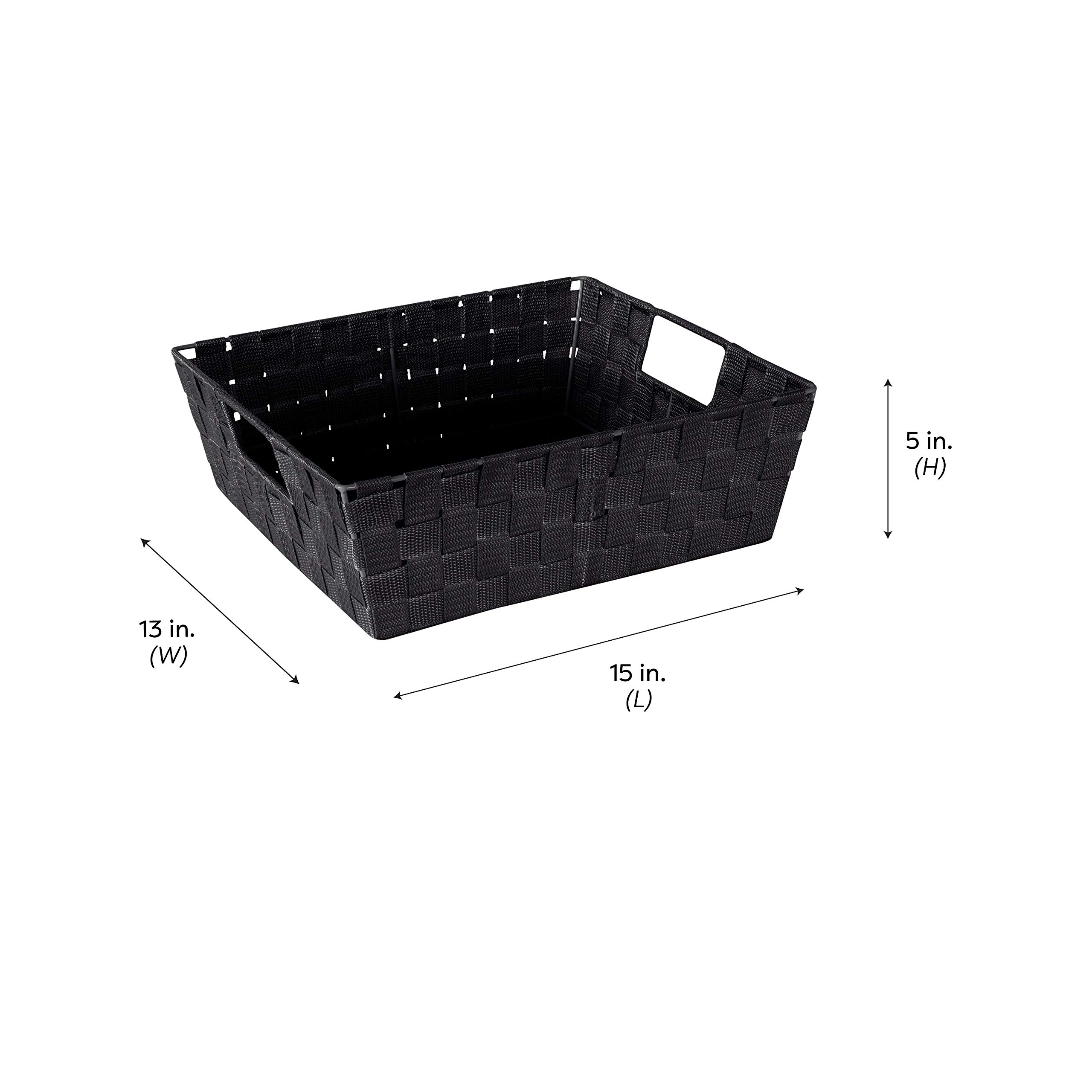Large Woven Storage Basket with Handles - 2 Pack Black Decorative Organizer for Closet, Bedroom, Bathroom & Nursery | Perfect for Toys, Accessories & Gifts | Space-Saving Home Organization Solution